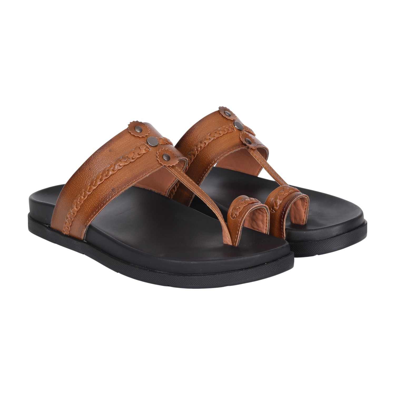 Men Tan Traditional Leather Toe Ring Sandals