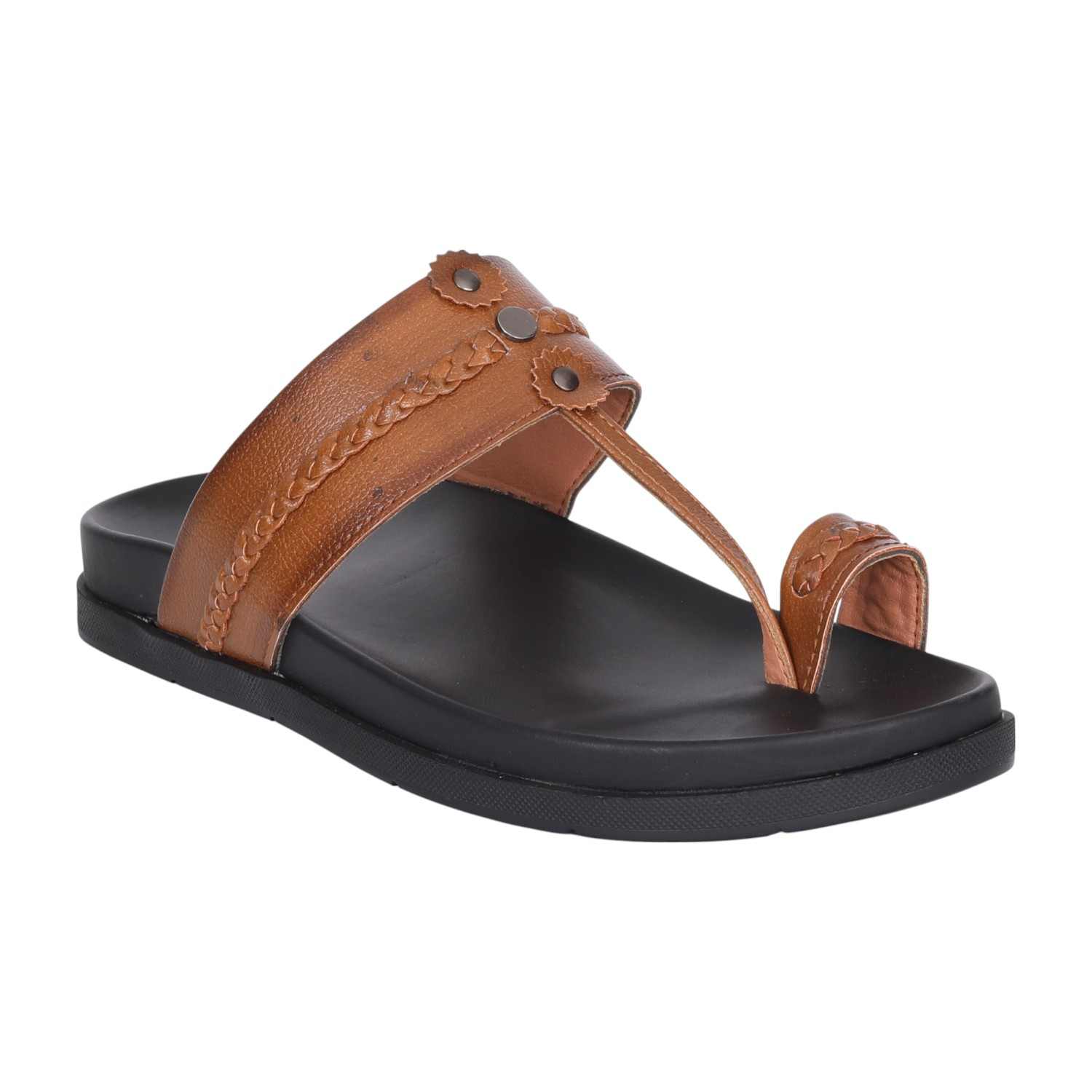 Men Tan Traditional Leather Toe Ring Sandals