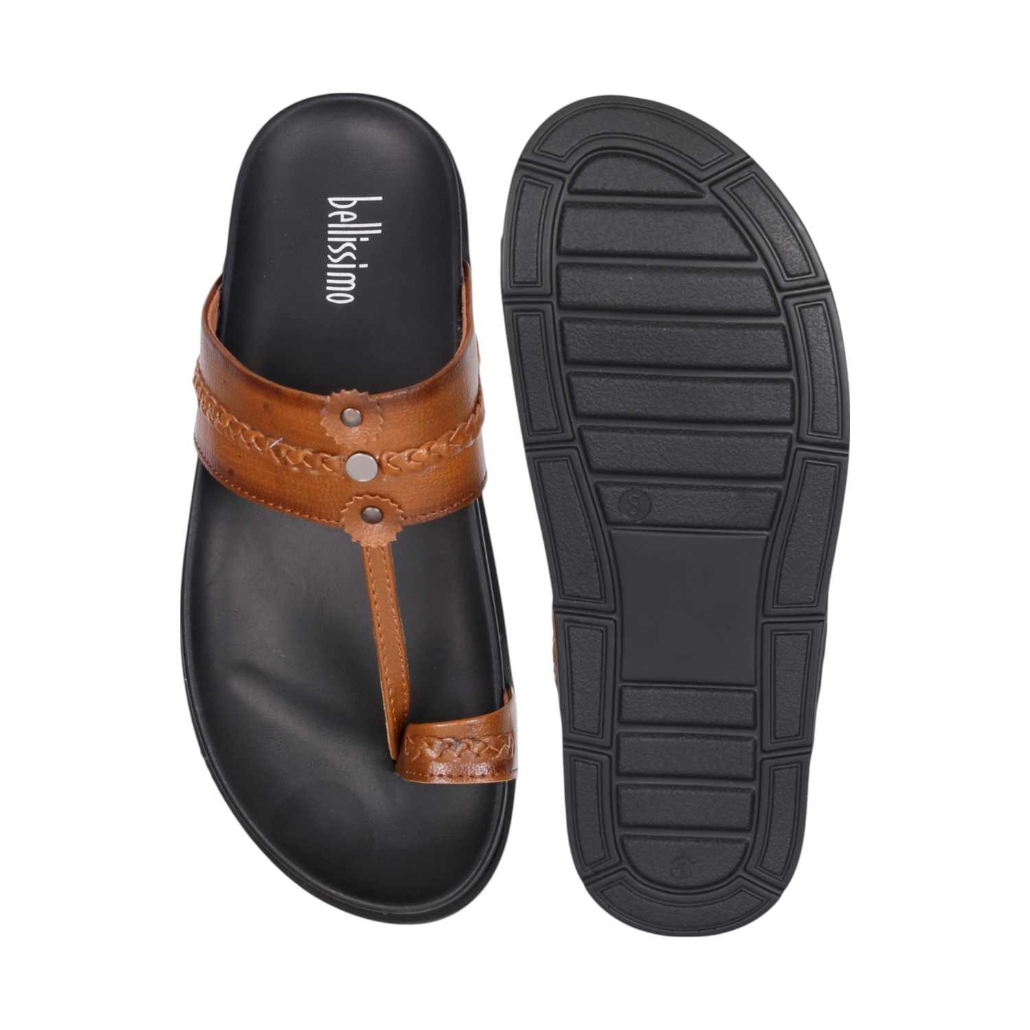 Men Tan Traditional Leather Toe Ring Sandals