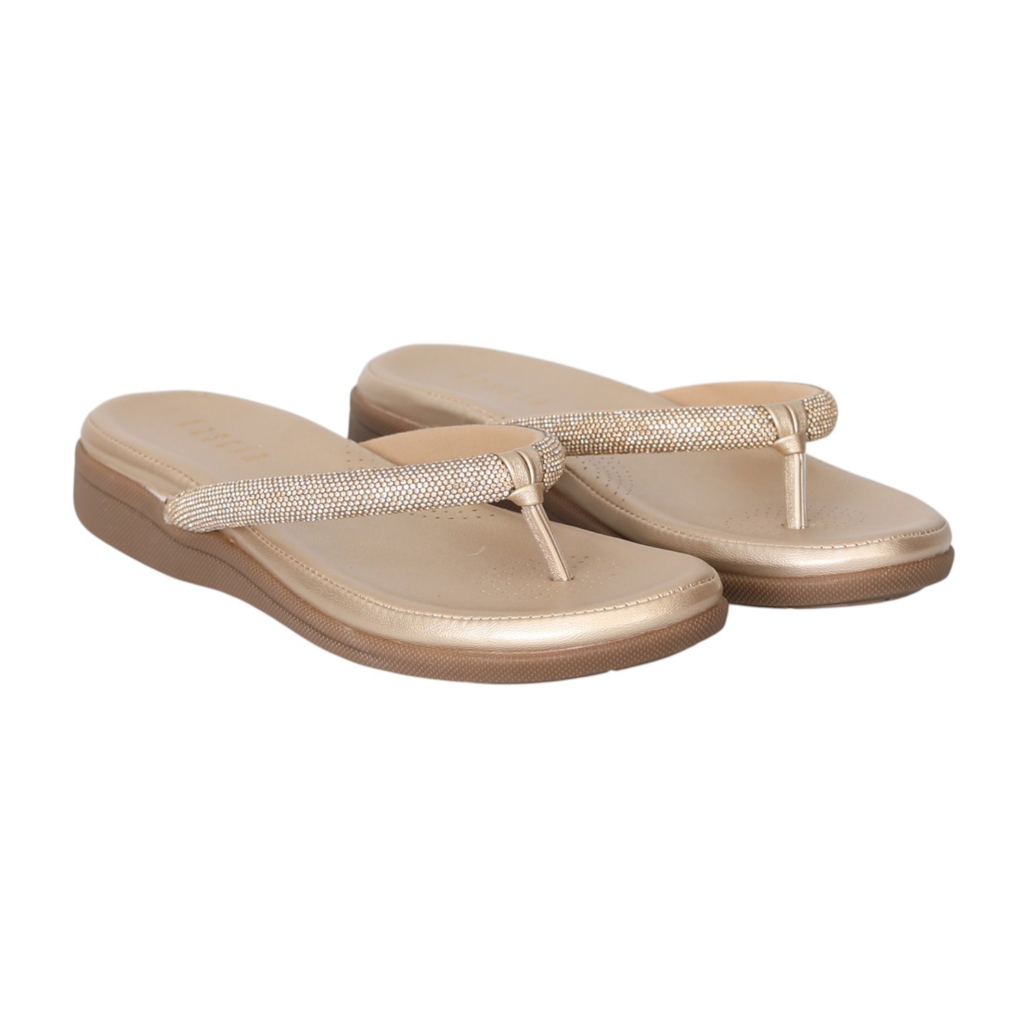 Women Golden Sparkle Thong Flats