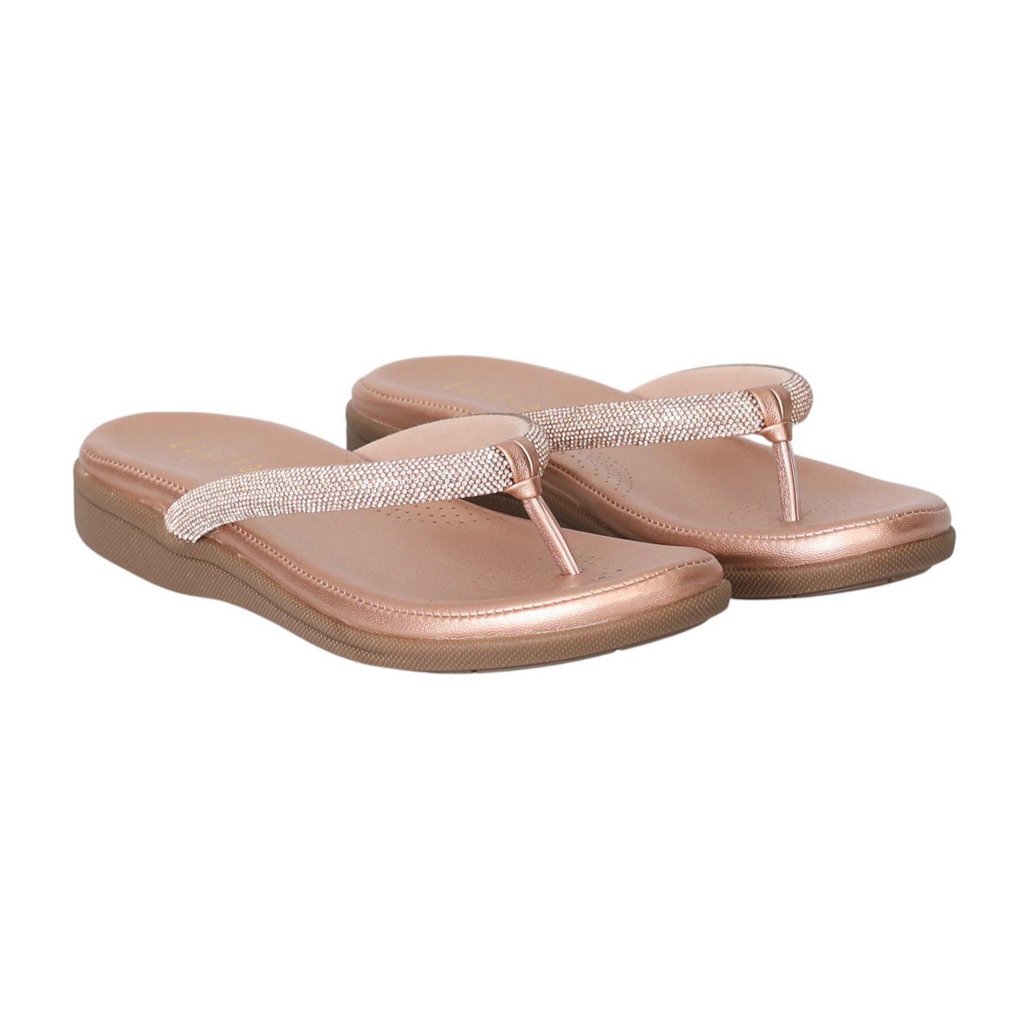 Women Rose Gold Sparkle Thong Flats