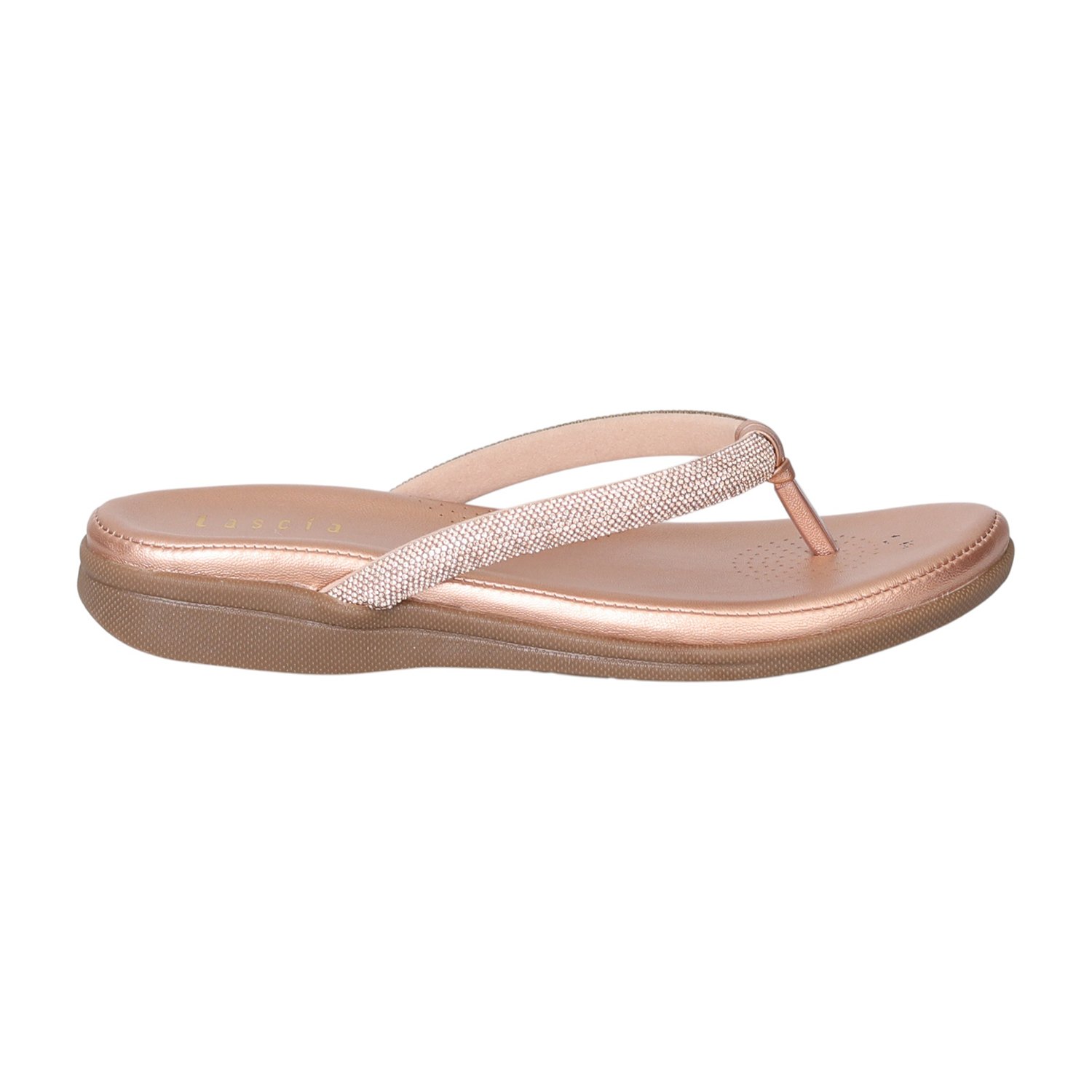 Women Rose Gold Sparkle Thong Flats