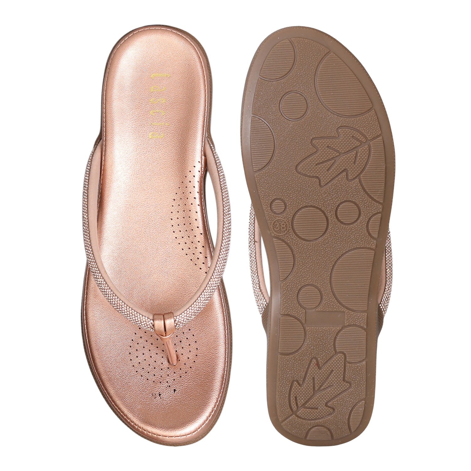 Women Rose Gold Sparkle Thong Flats