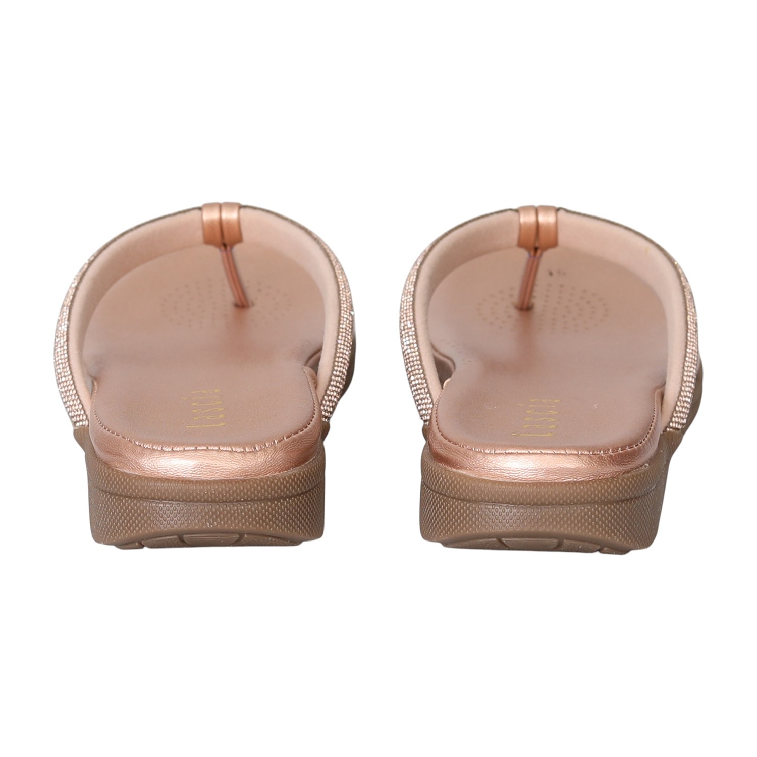 Women Rose Gold Sparkle Thong Flats