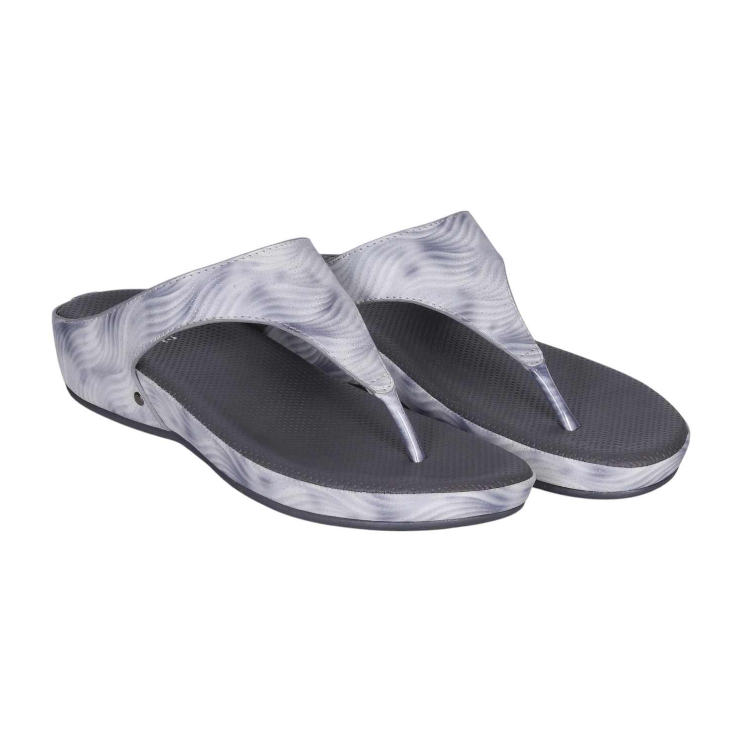 Women Gunmetal Swirl Pattern Wedge Thong Sandals