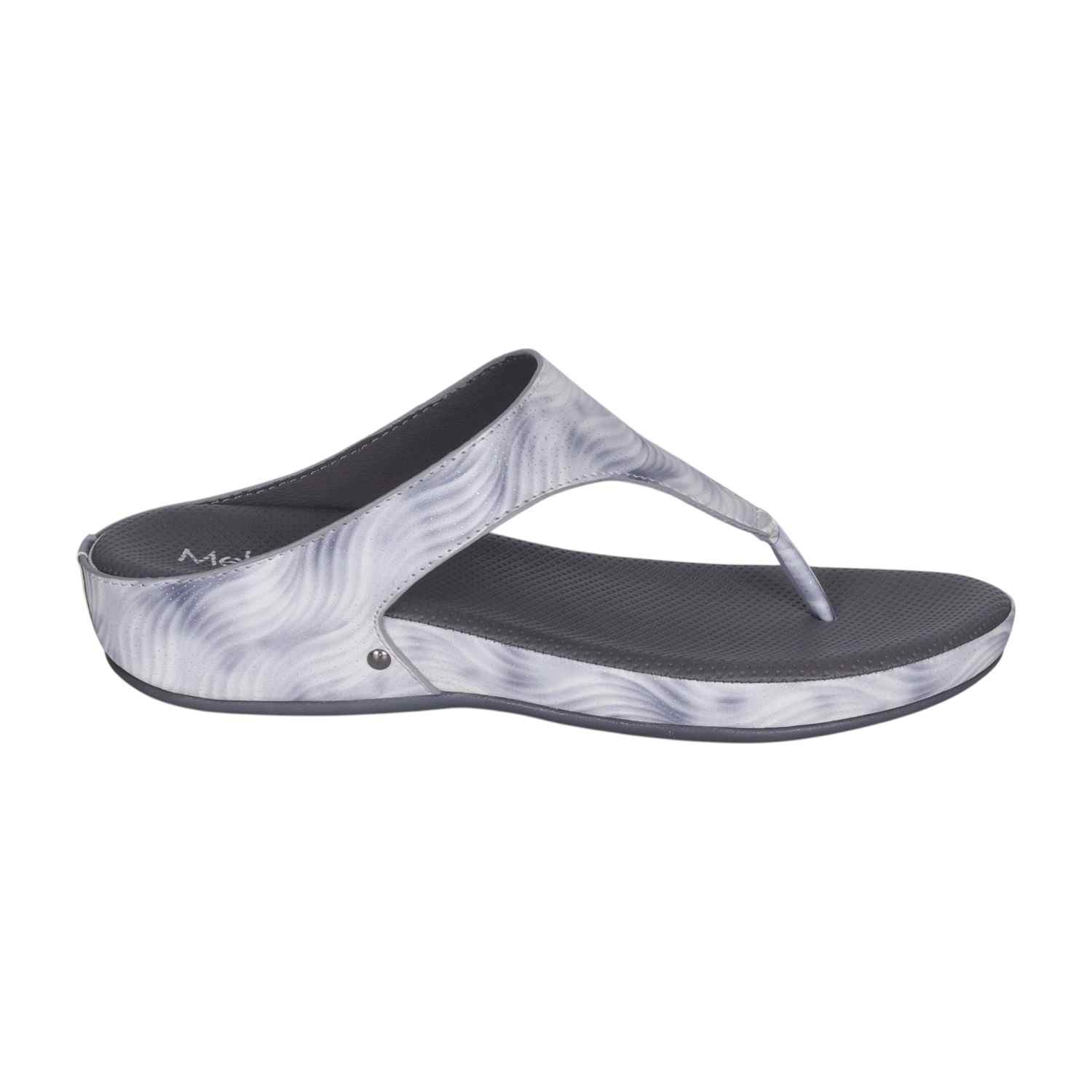 Women Gunmetal Swirl Pattern Wedge Thong Sandals