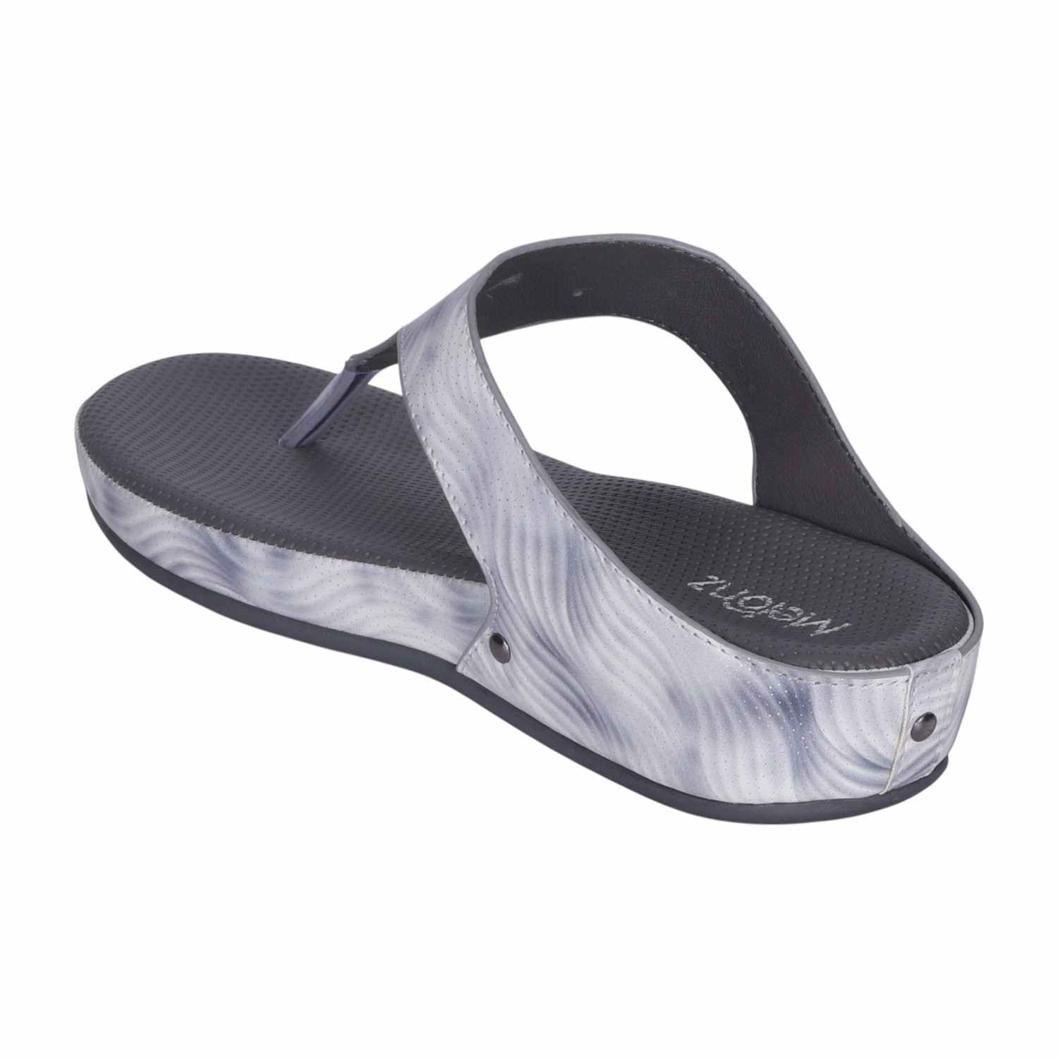 Women Gunmetal Swirl Pattern Wedge Thong Sandals