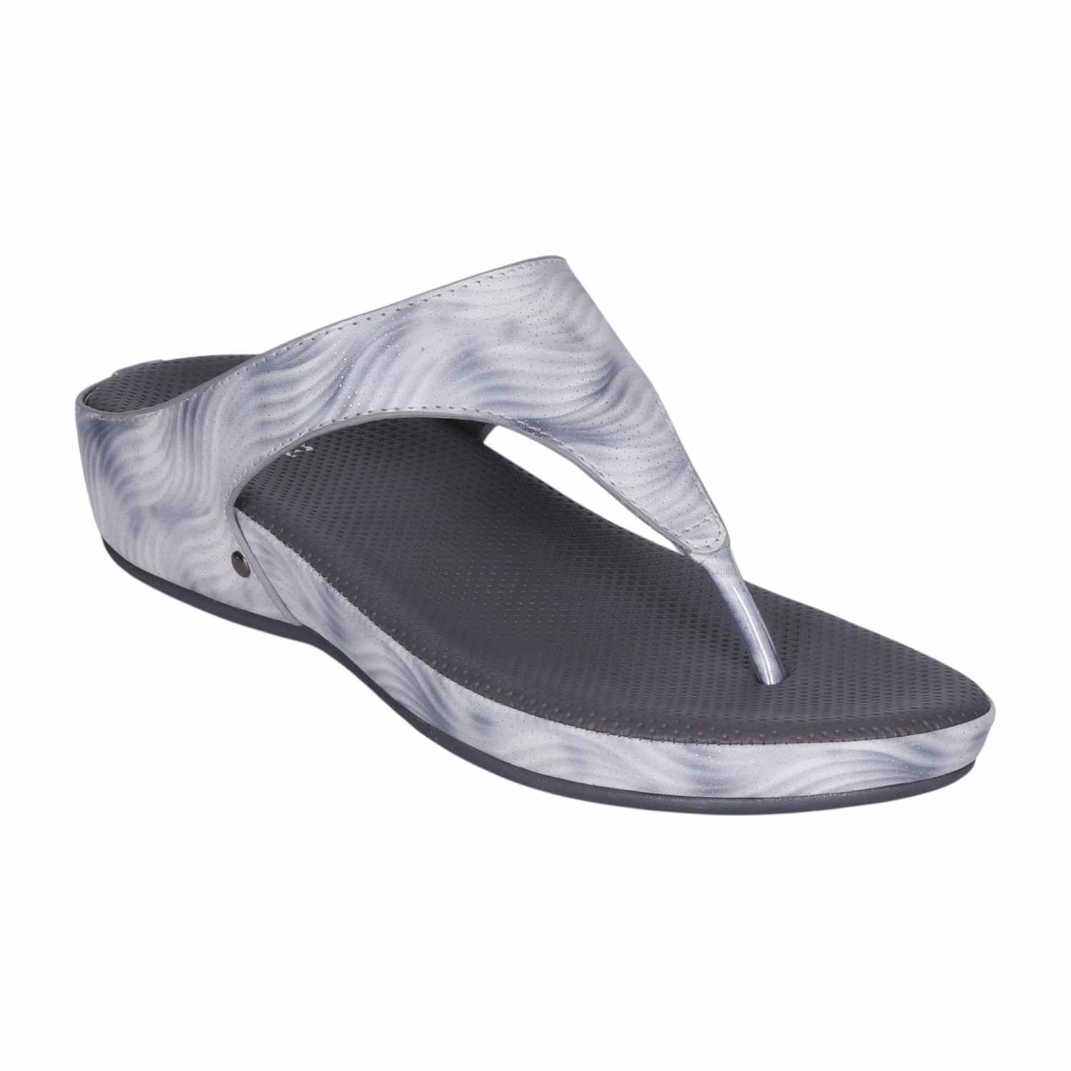 Women Gunmetal Swirl Pattern Wedge Thong Sandals