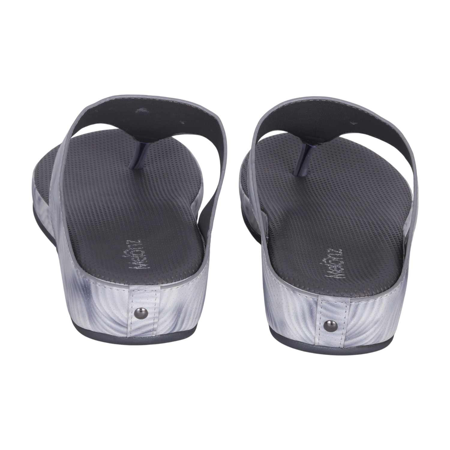 Women Gunmetal Swirl Pattern Wedge Thong Sandals