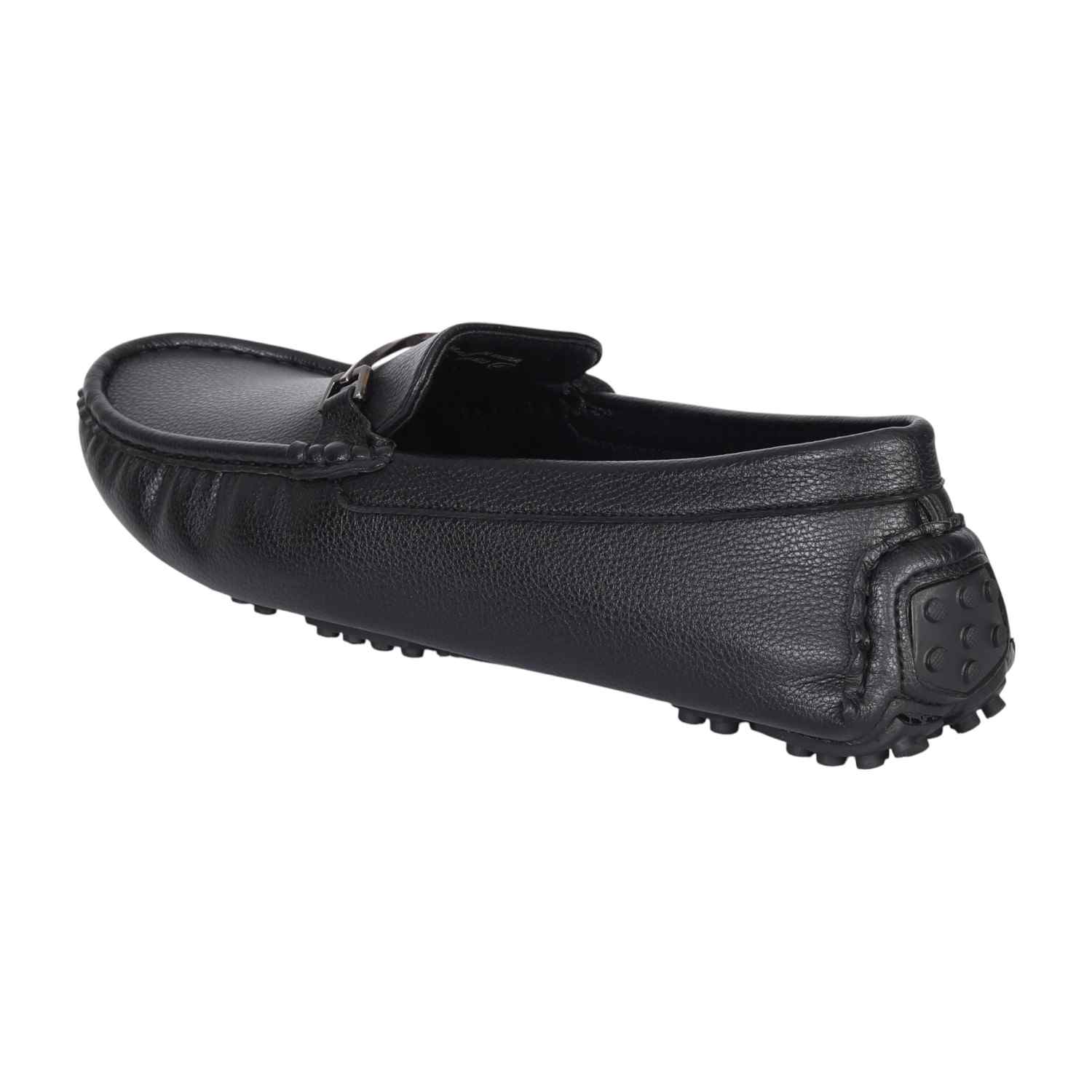 Men Black Leather Driving Loafers with Metal Bit Detail