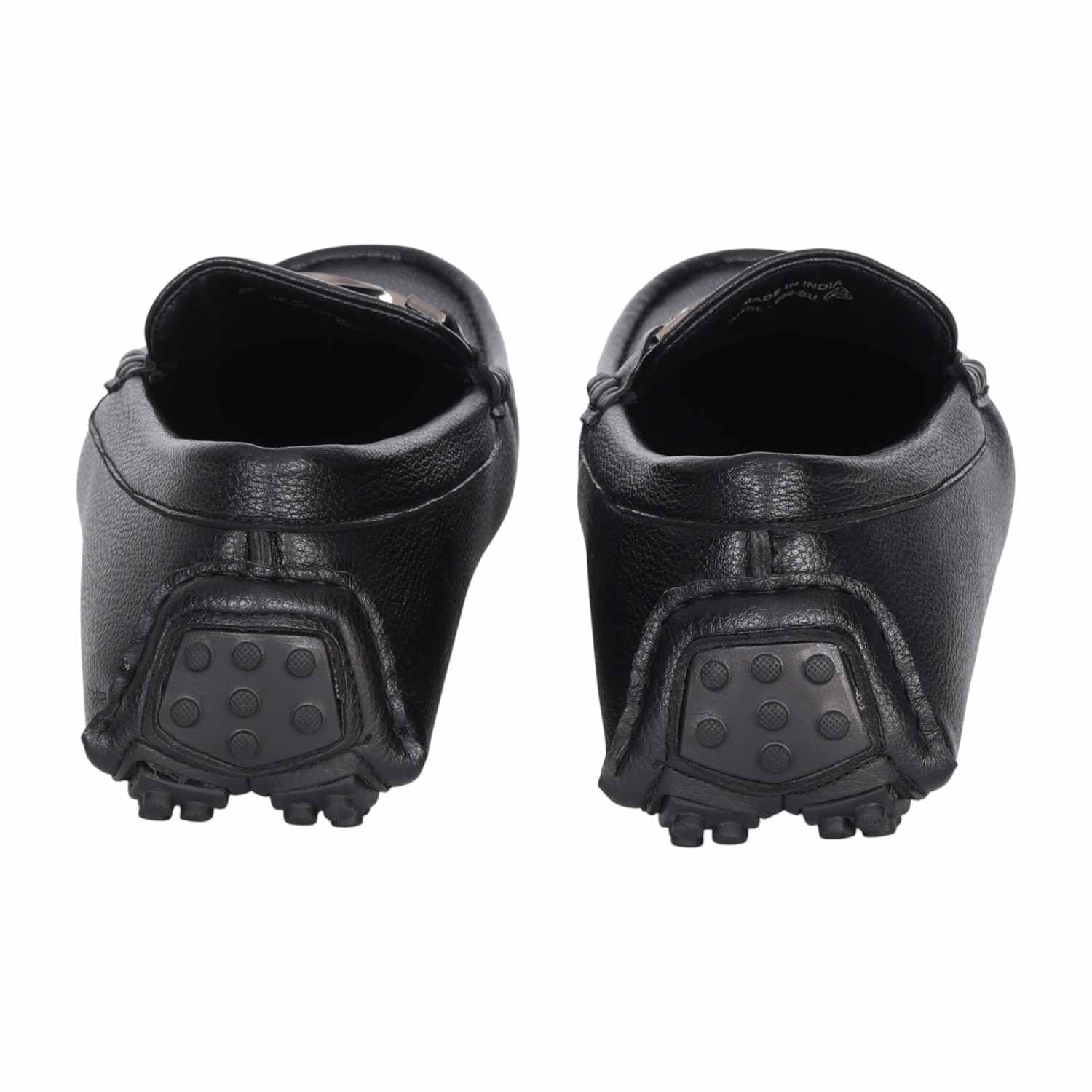 Men Black Leather Driving Loafers with Metal Bit Detail