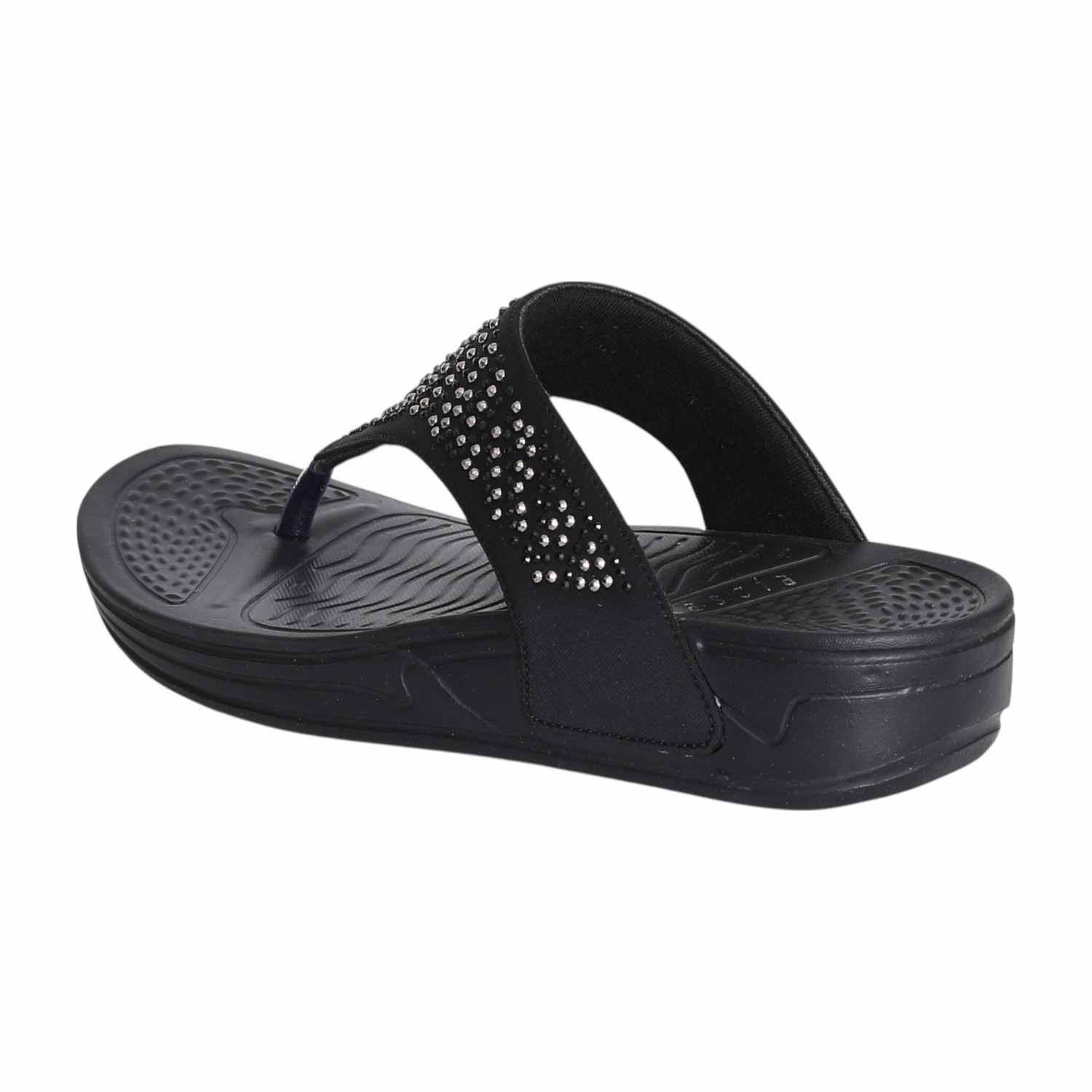 Women Rhinestone Black Comfort Flip-Flops