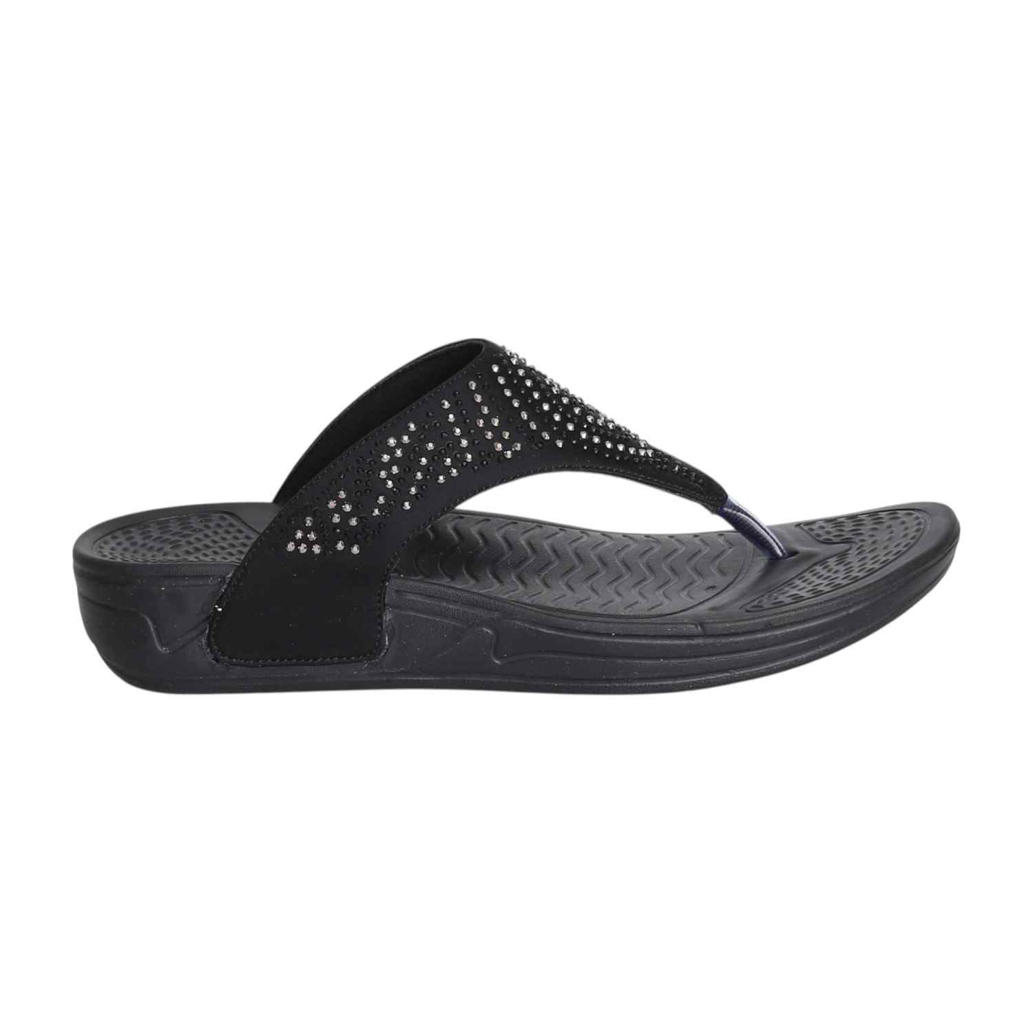 Women Rhinestone Black Comfort Flip-Flops