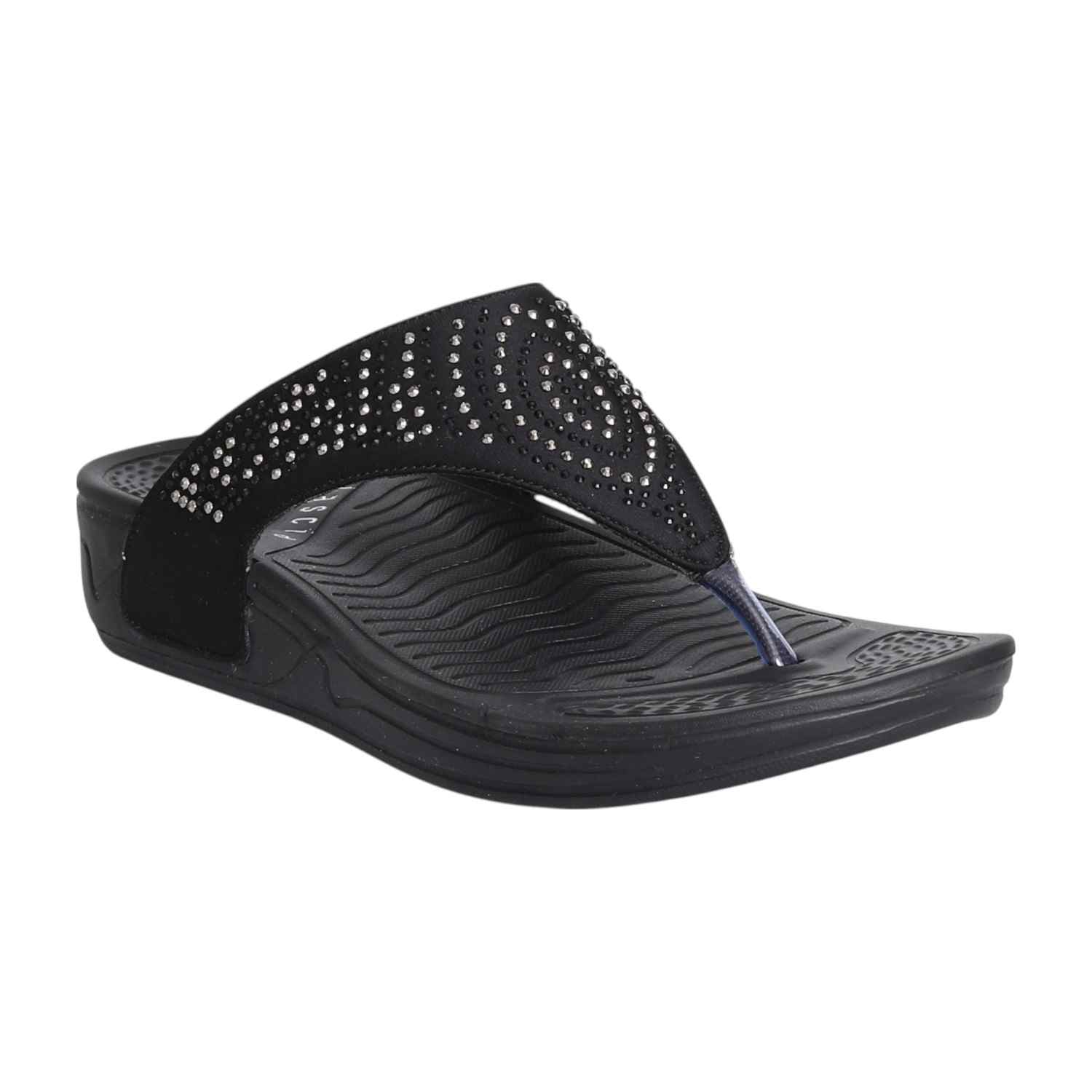 Women Rhinestone Black Comfort Flip-Flops