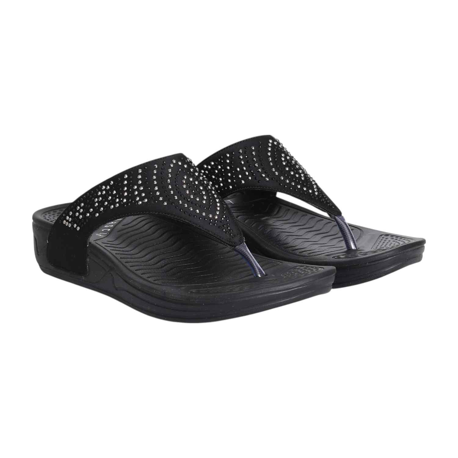 Women Rhinestone Black Comfort Flip-Flops
