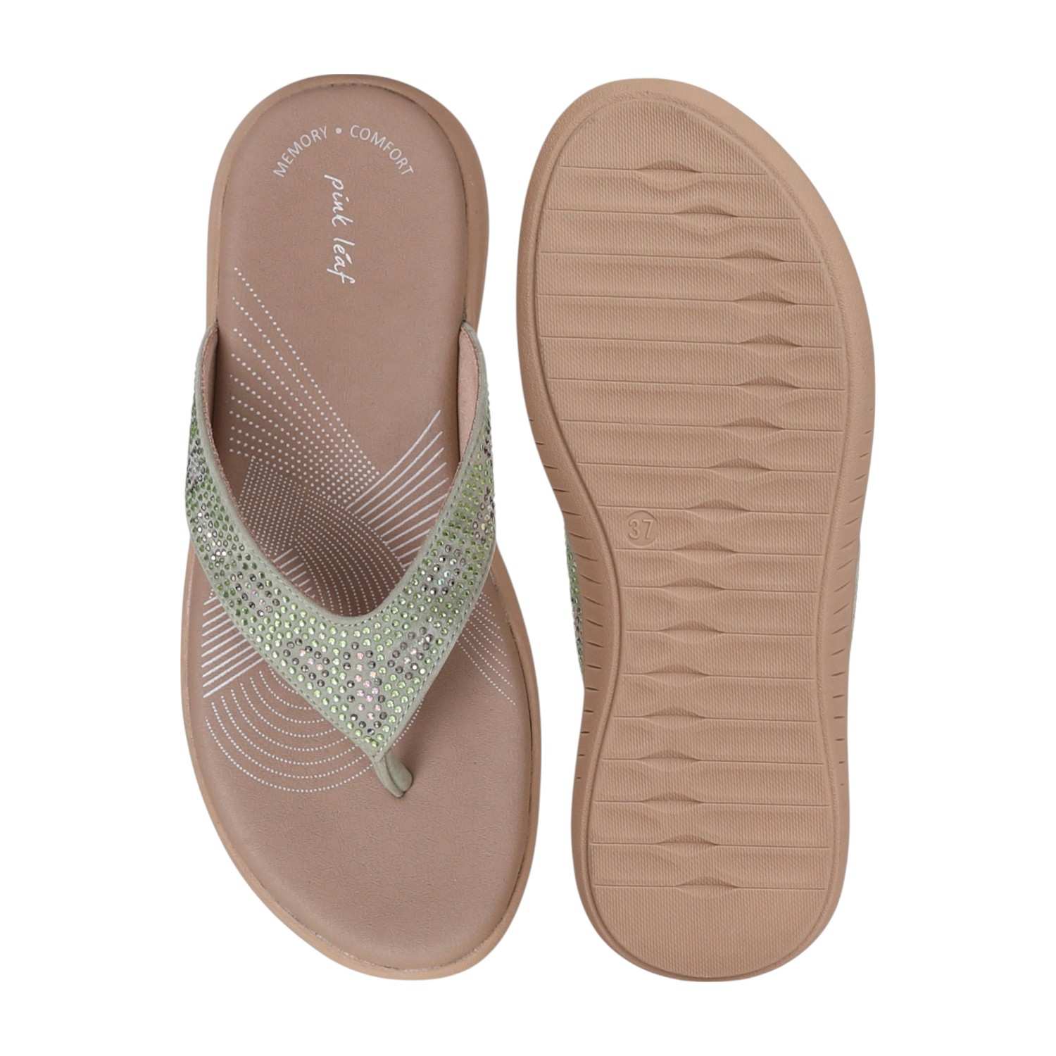 Women's Serene Mint Shimmer Comfort Thong Sandals