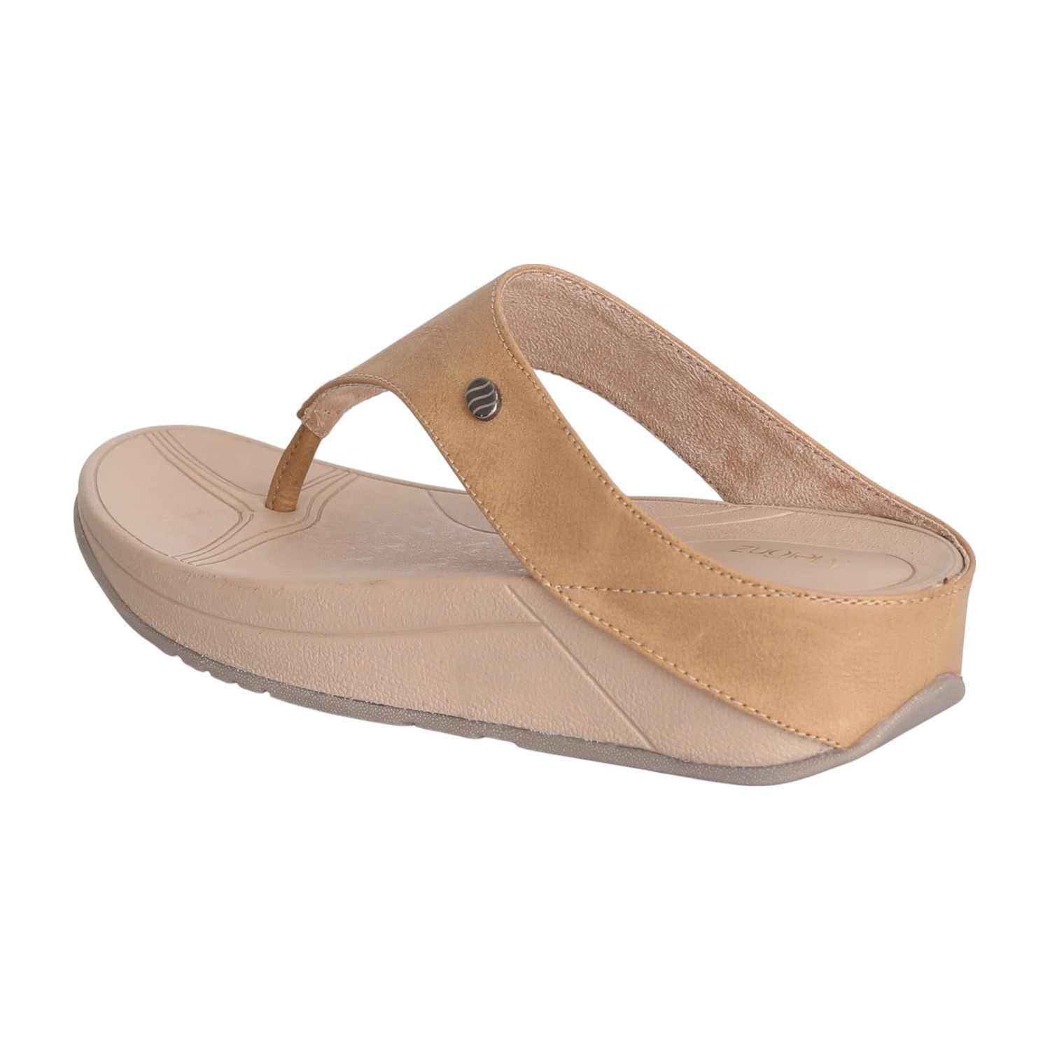 Women Dark Beige Comfort Wedge Thongs