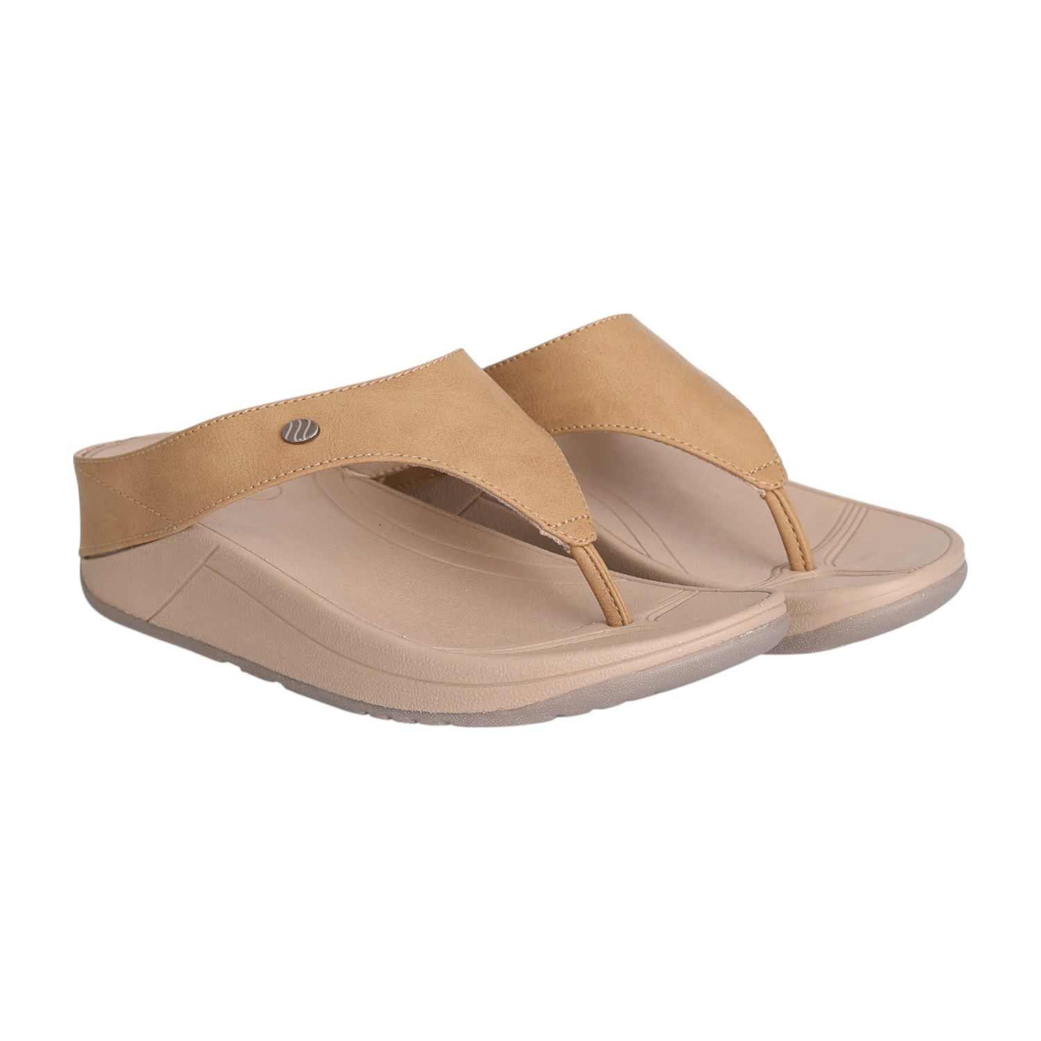 Women Dark Beige Comfort Wedge Thongs