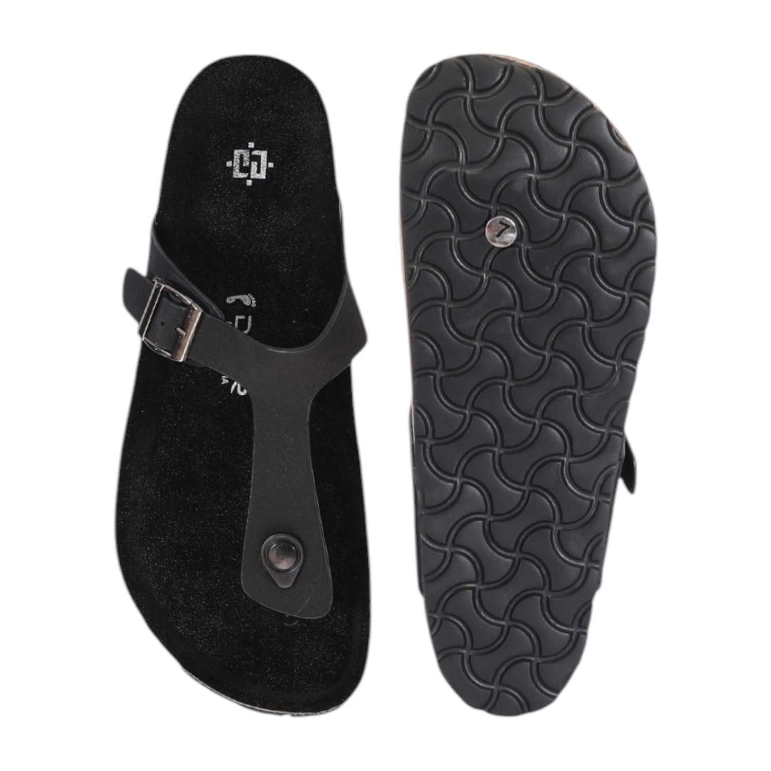 Men Black Thong with Buckle Adjustment