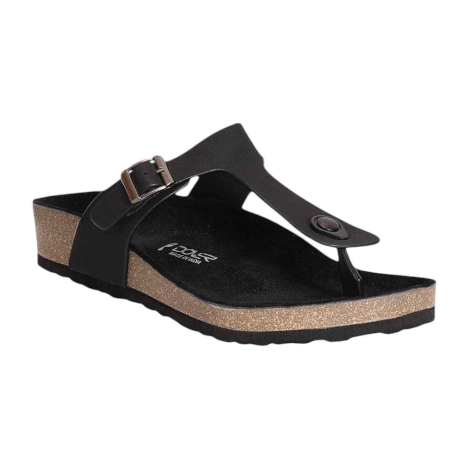 Men Black Thong with Buckle Adjustment