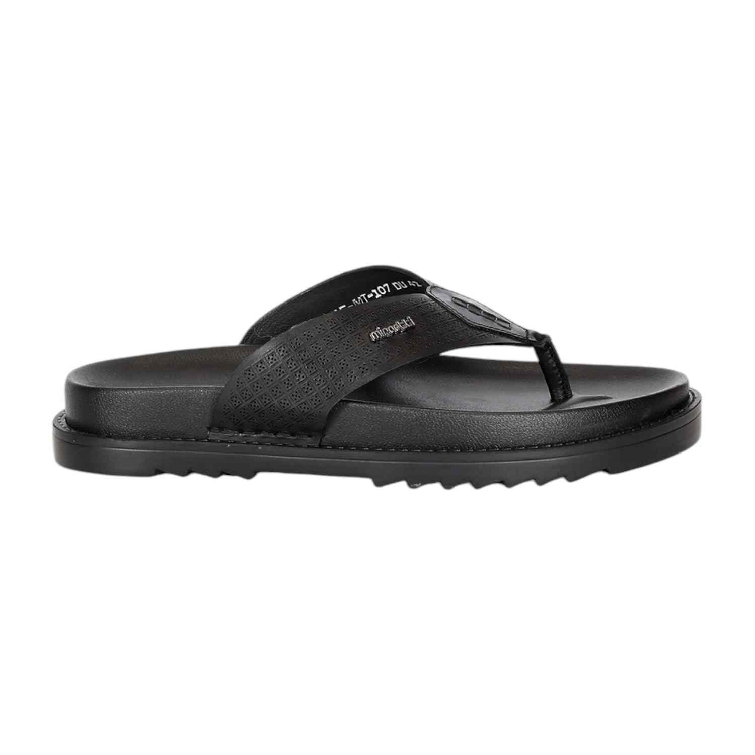 Men Black Thong with Textured Design