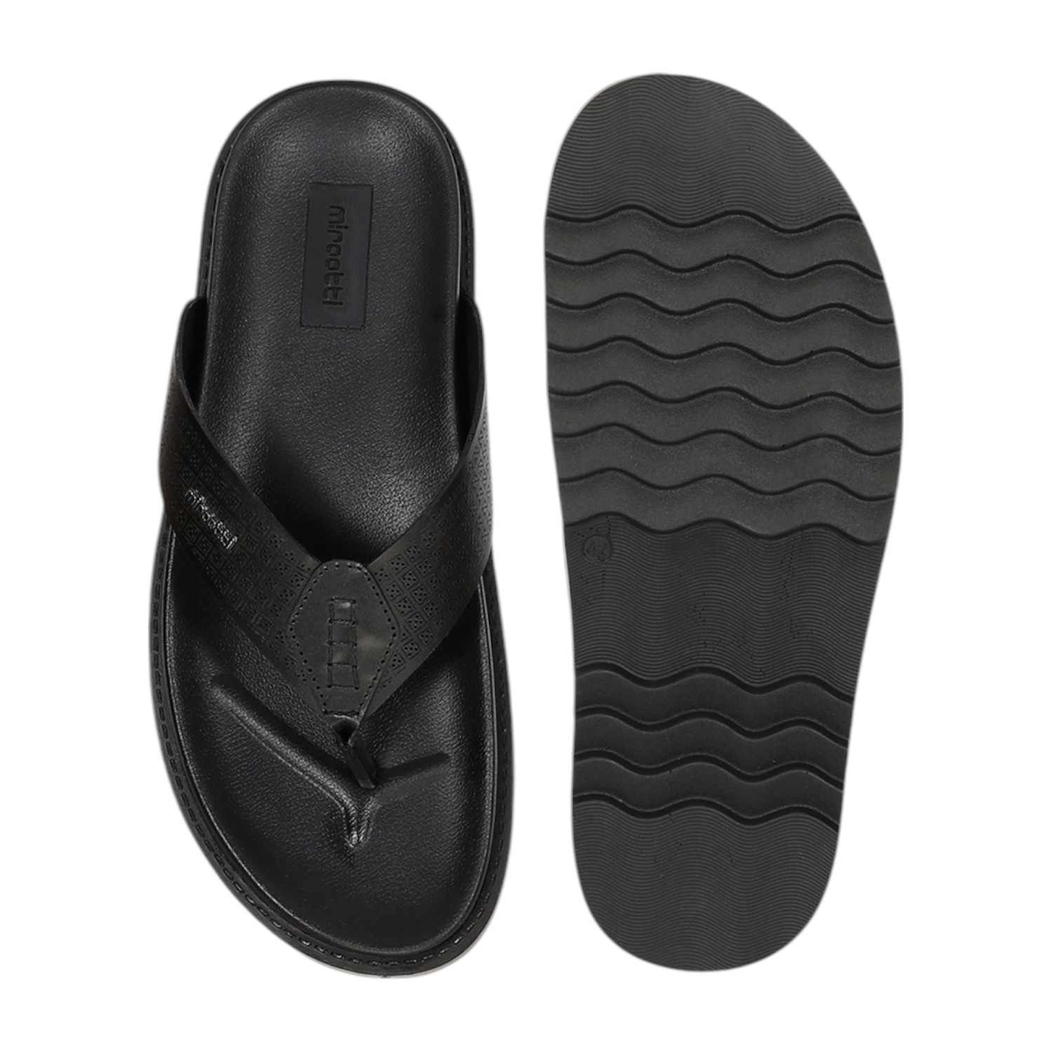 Men Black Thong with Textured Design