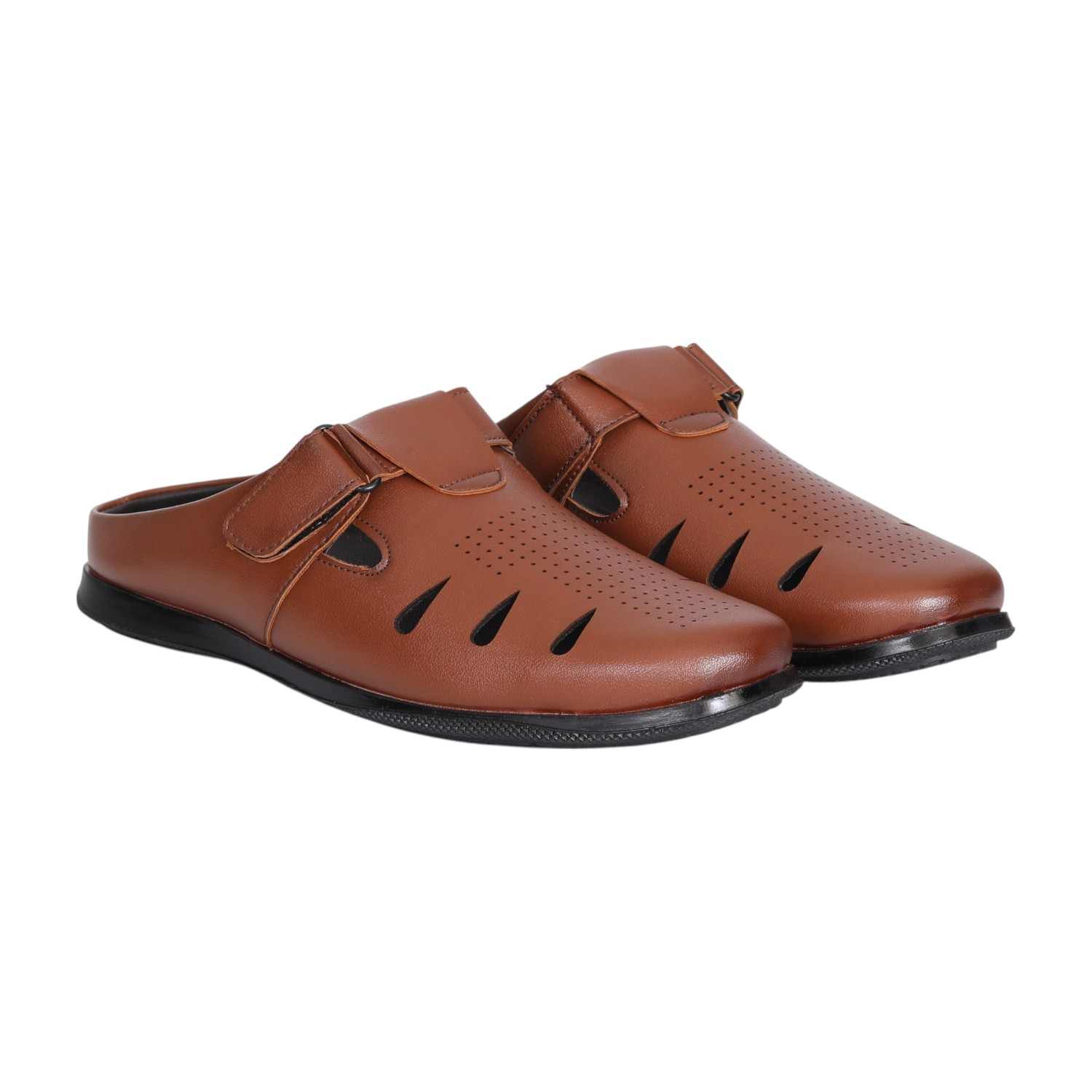 Men Brown Casual Velcro Slip-On Mules