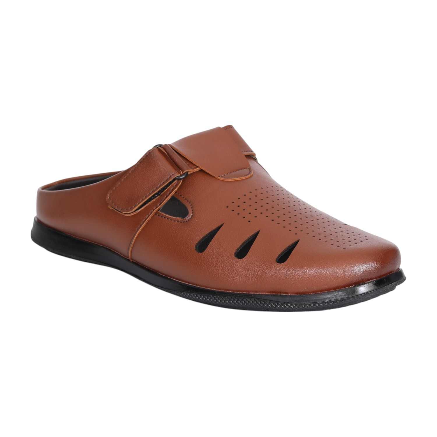 Men Brown Casual Velcro Slip-On Mules