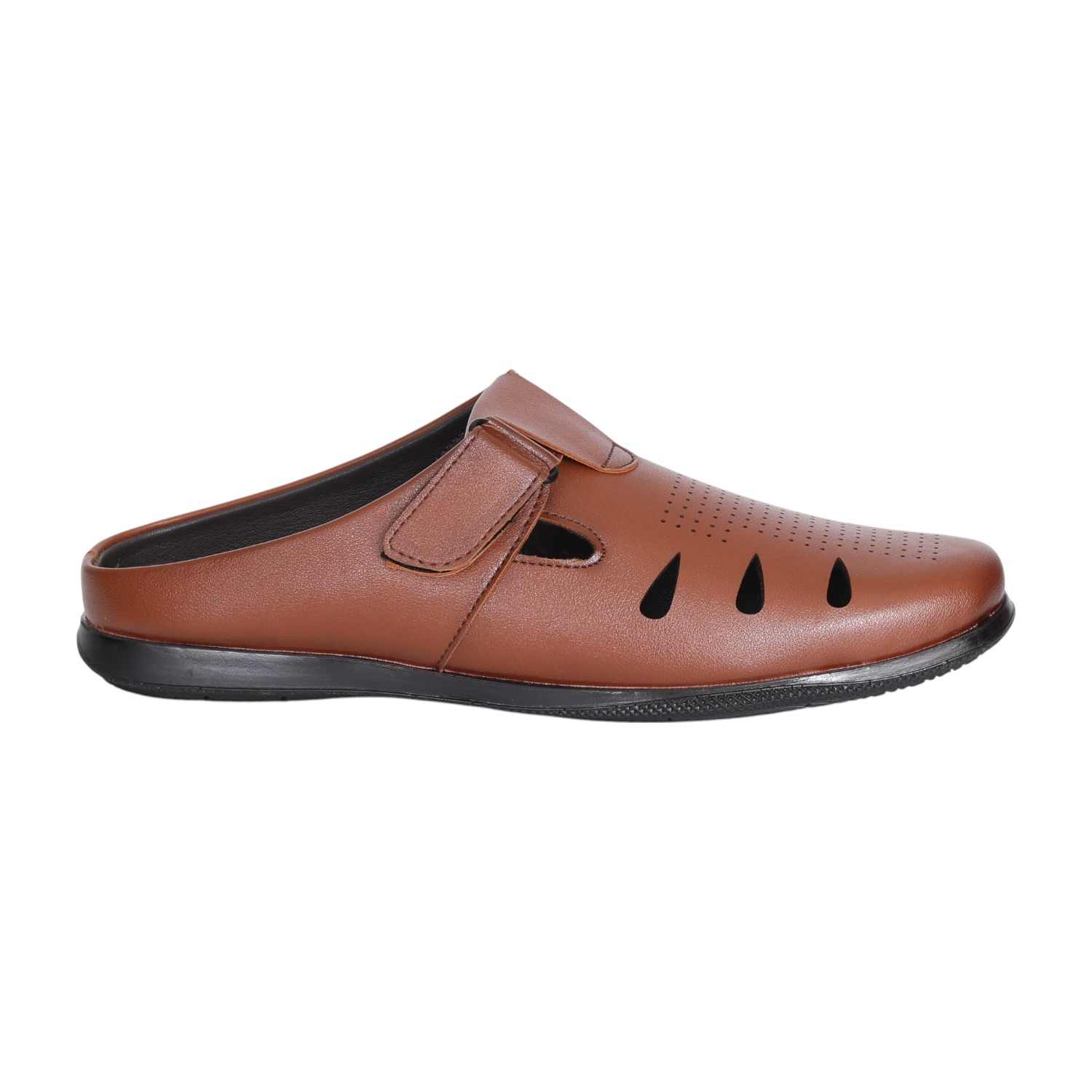 Men Brown Casual Velcro Slip-On Mules