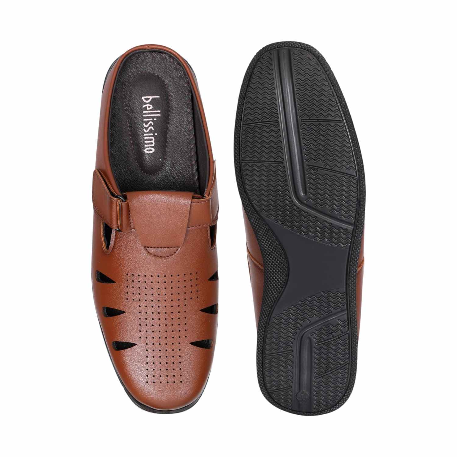 Men Brown Casual Velcro Slip-On Mules