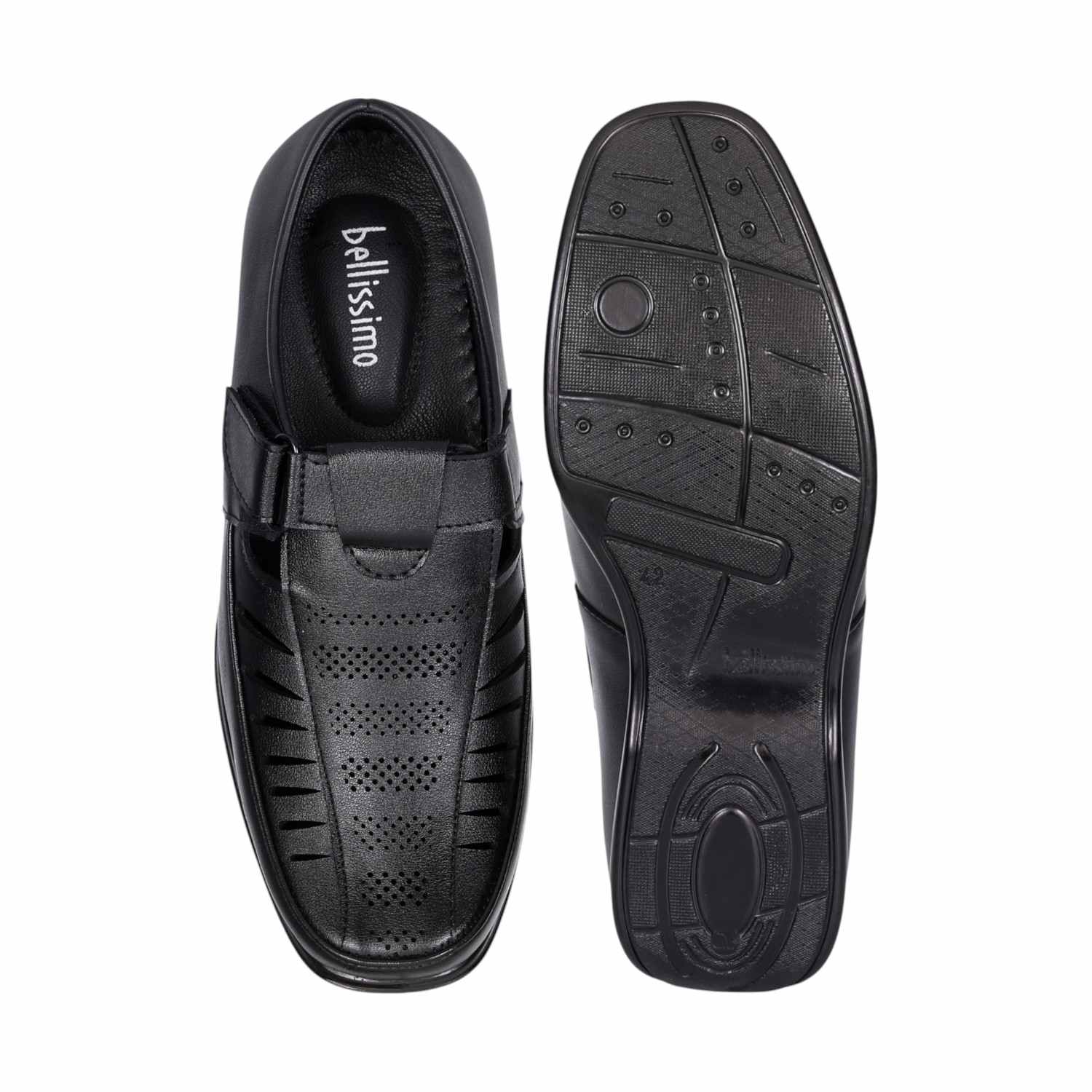 Men Black Vintage Velcro Mules