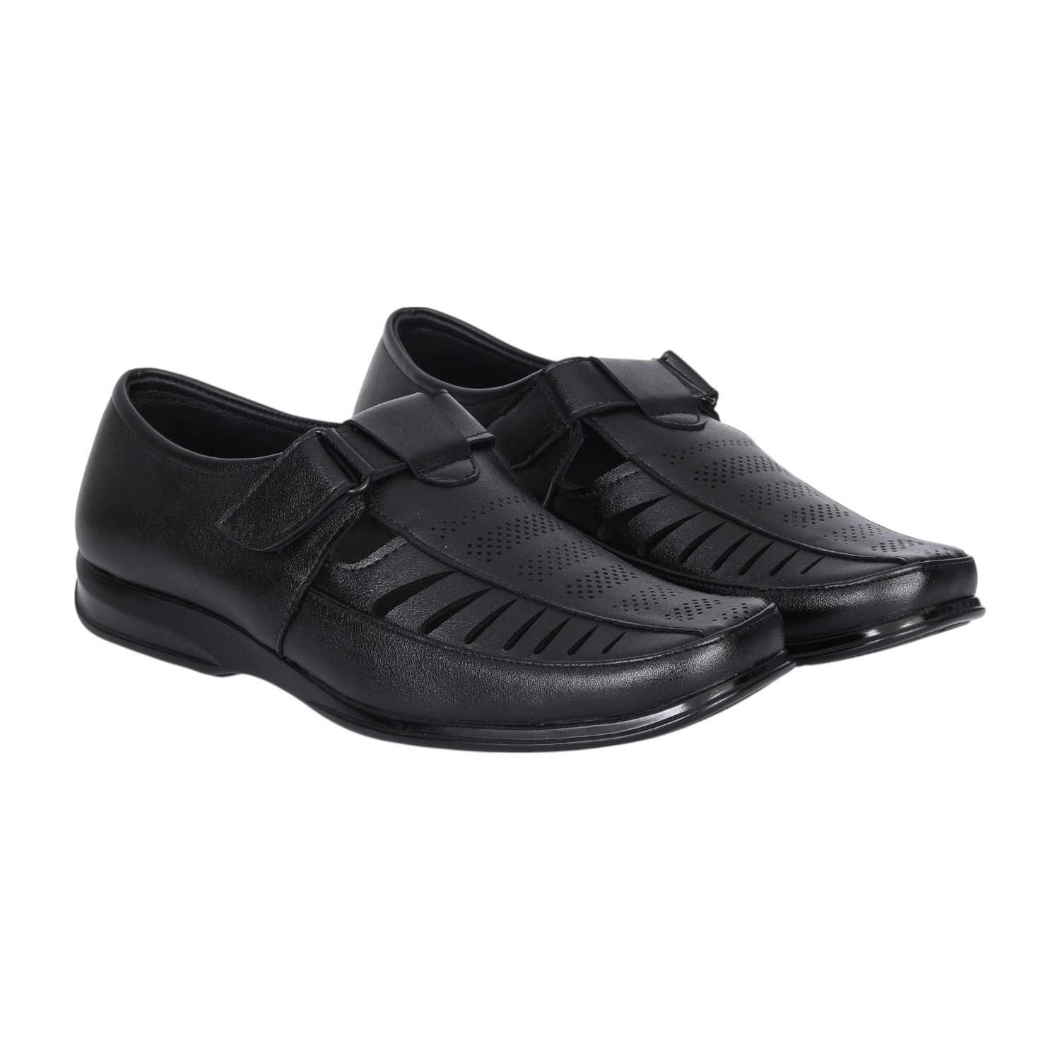 Men Black Vintage Velcro Mules