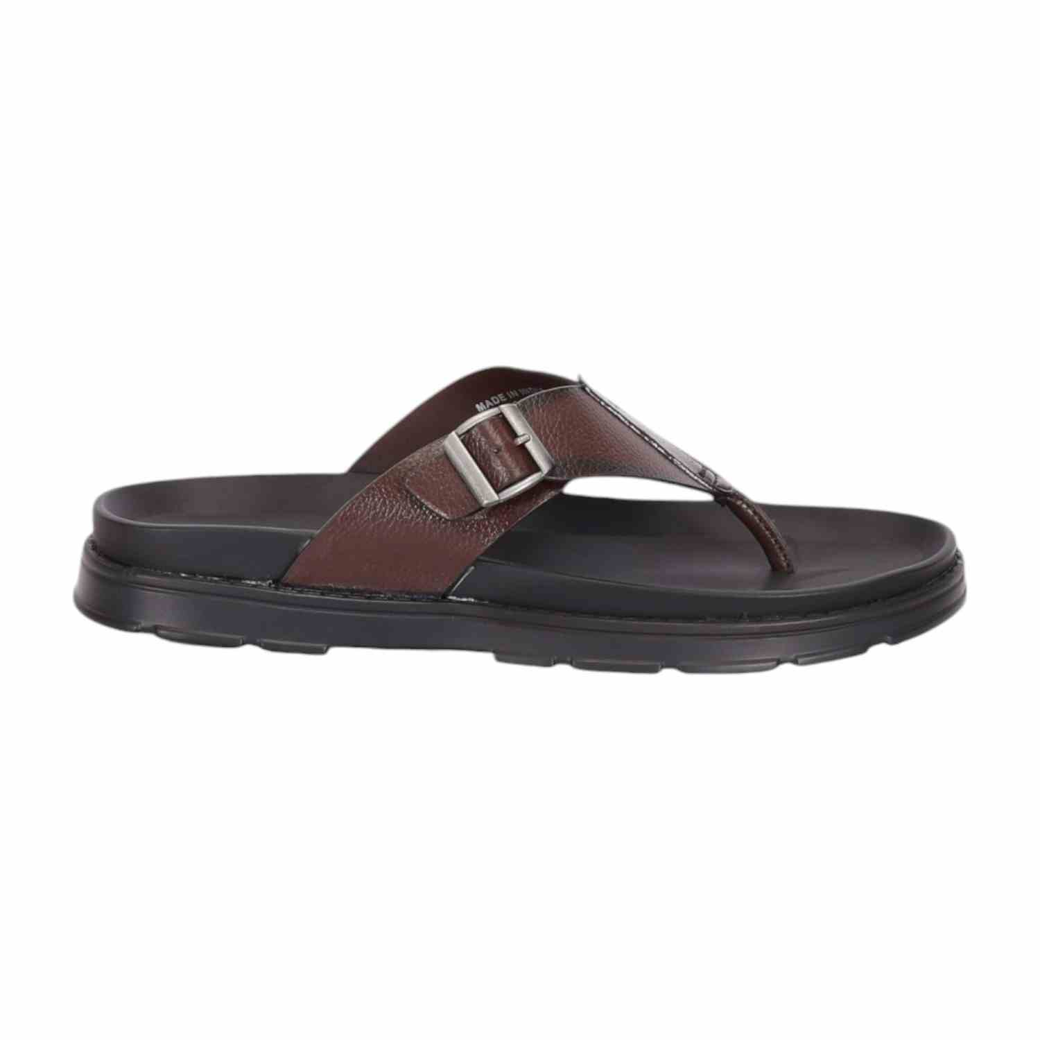Men Brown Thongs with Buckle