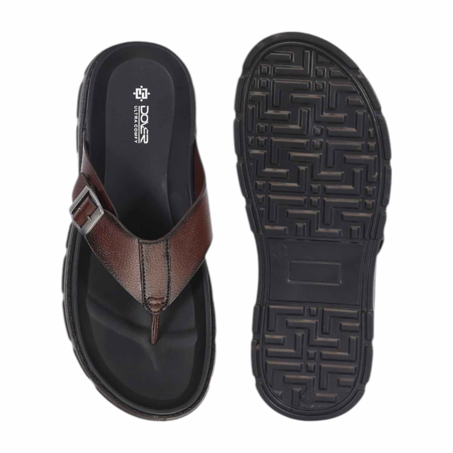 Men Brown Thongs with Buckle