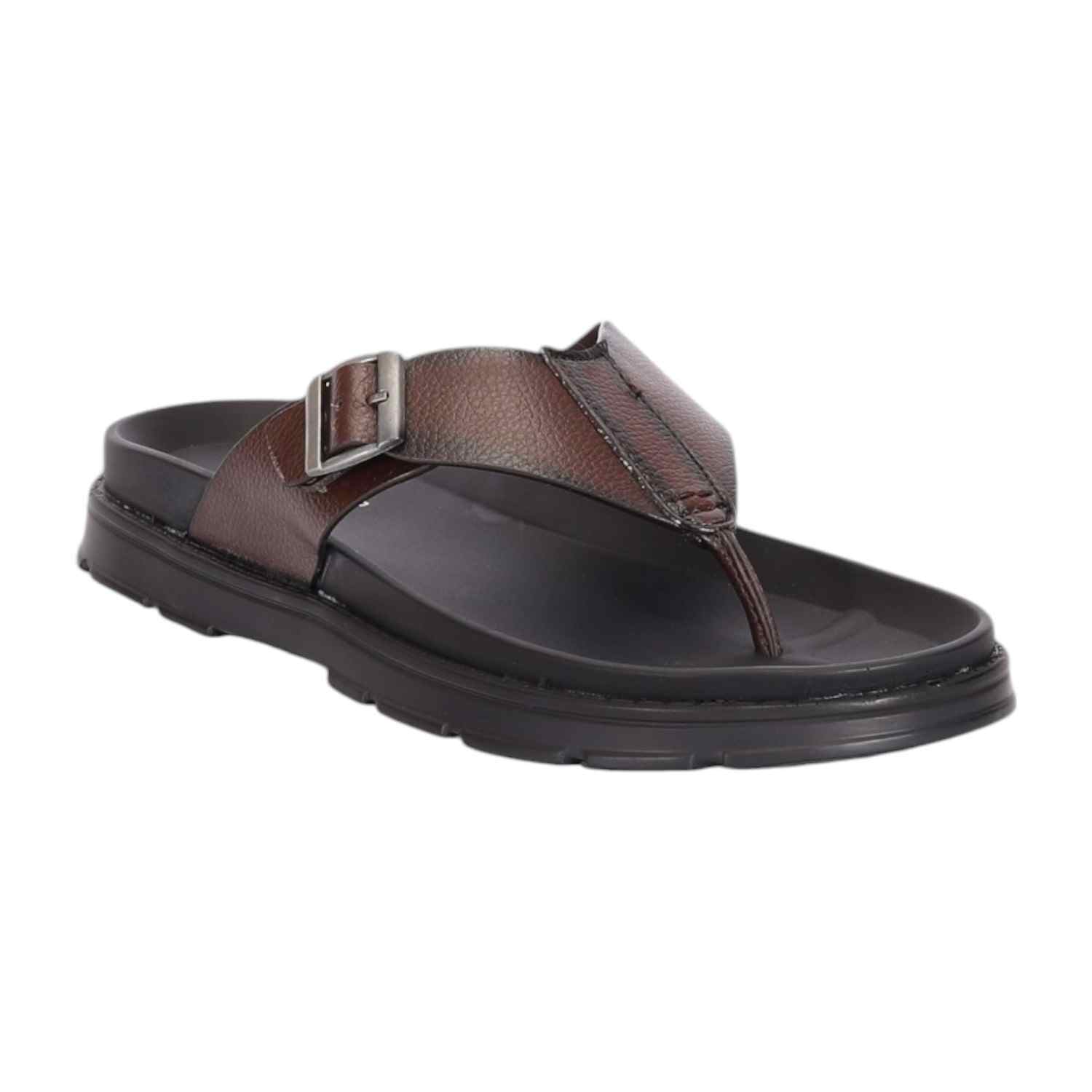 Men Brown Thongs with Buckle