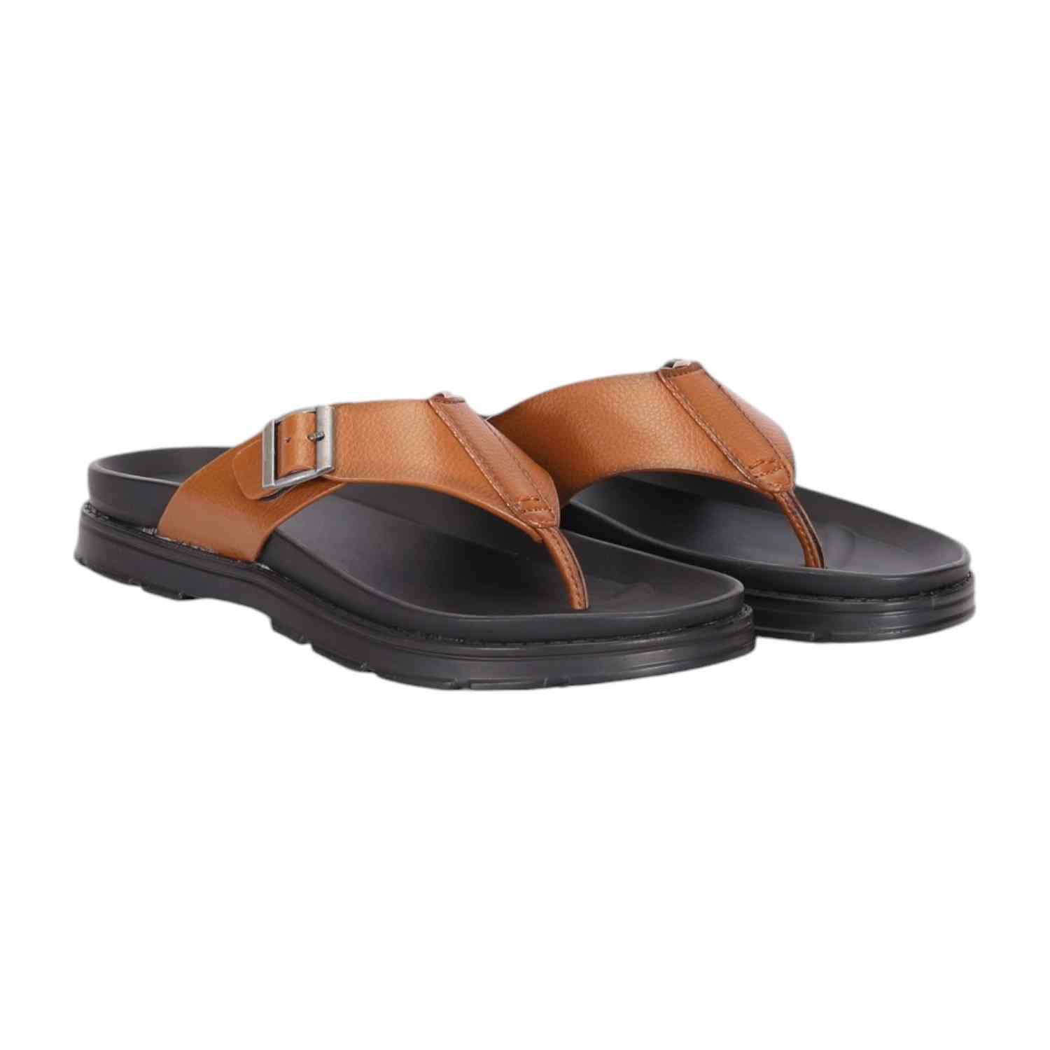 Men Tan Thongs with Buckle