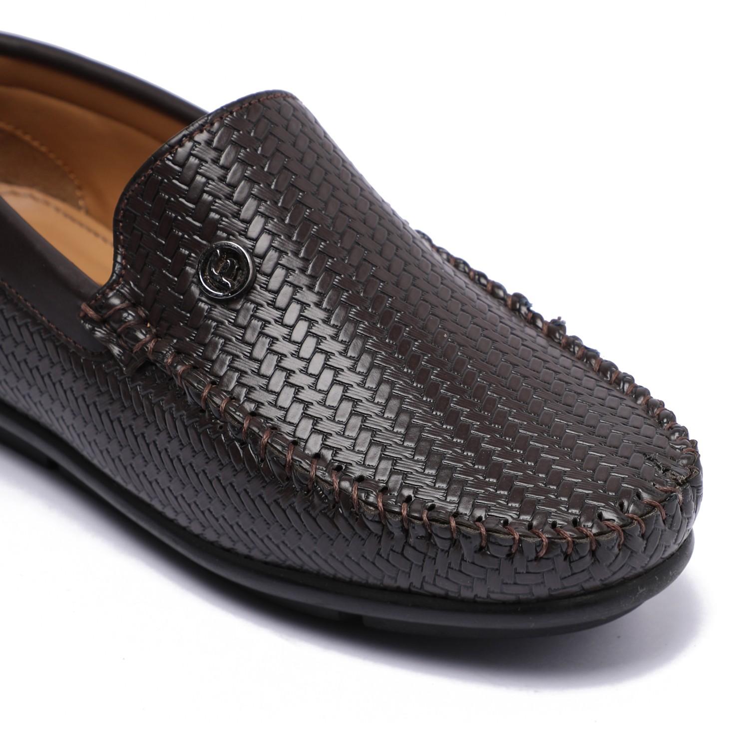 Brown Textured Slip-Ons For Boys