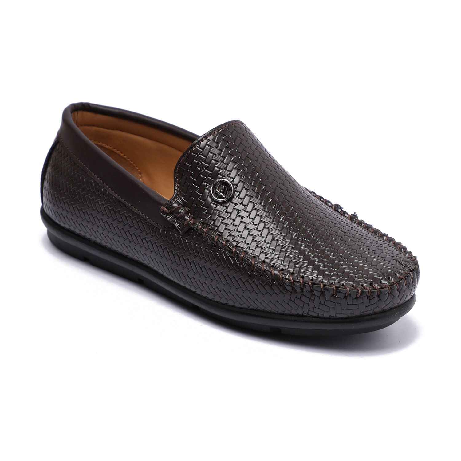 Brown Textured Slip-Ons For Boys