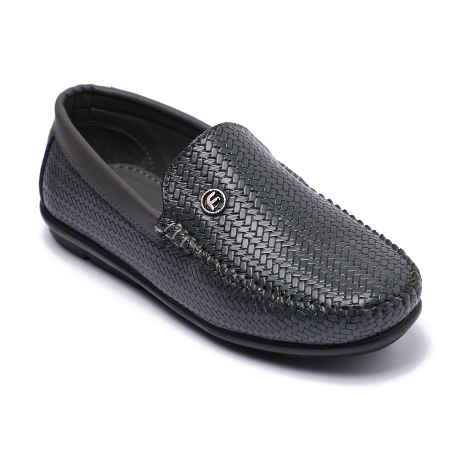 Grey Textured Slip-Ons For Boys