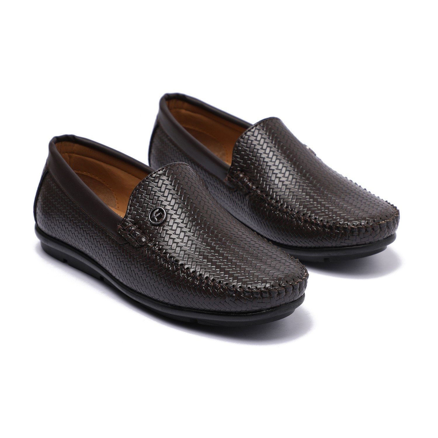 Brown Textured Slip-Ons For Boys