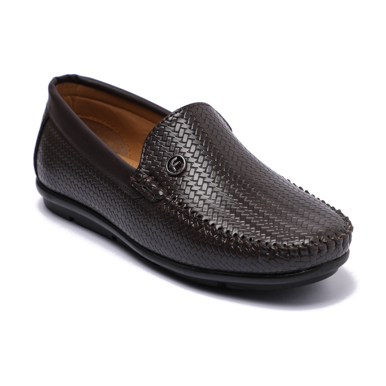 Brown Textured Slip-Ons For Boys