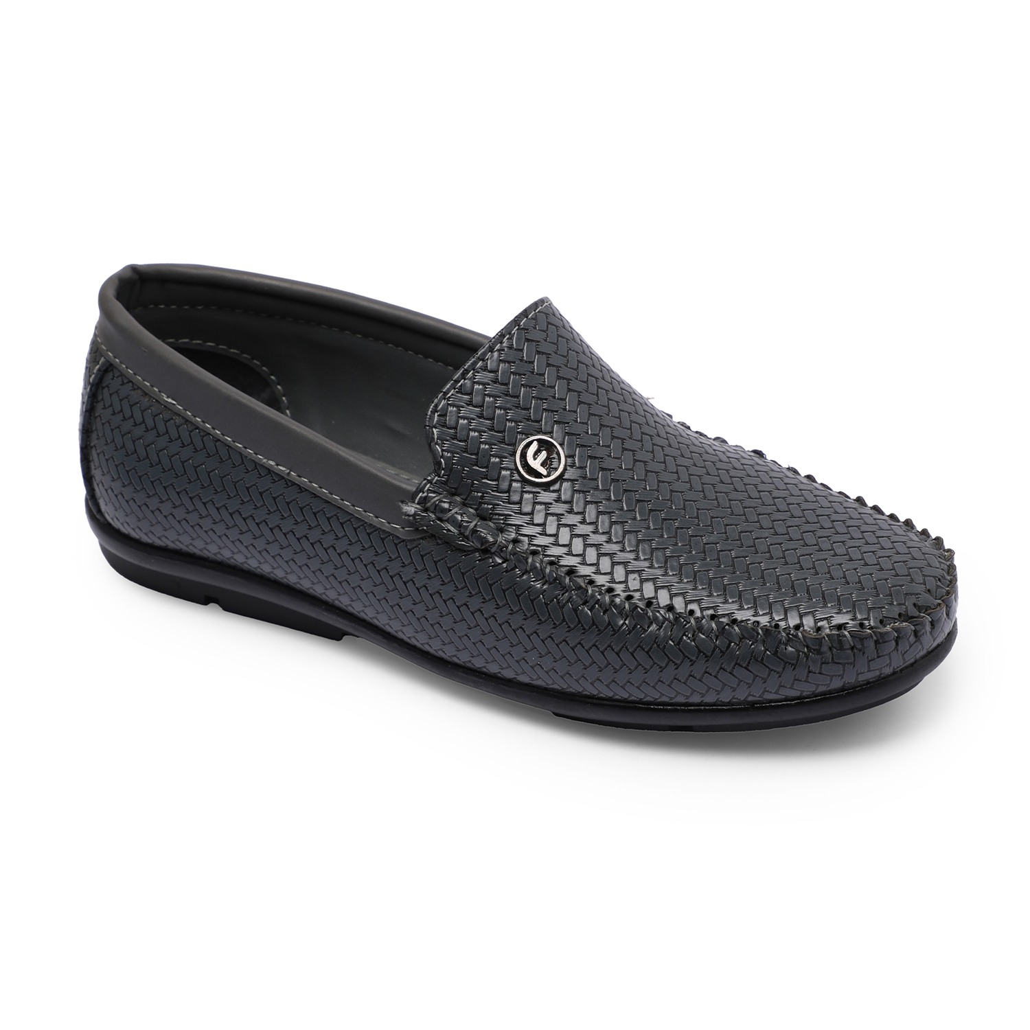 Grey Textured Slip-Ons For Boys