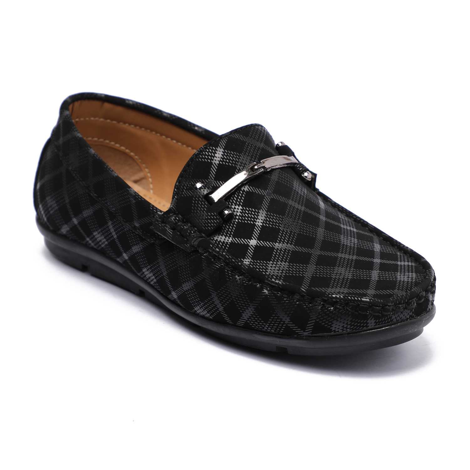 Black Slip-ons with Metal Detailing For Boys