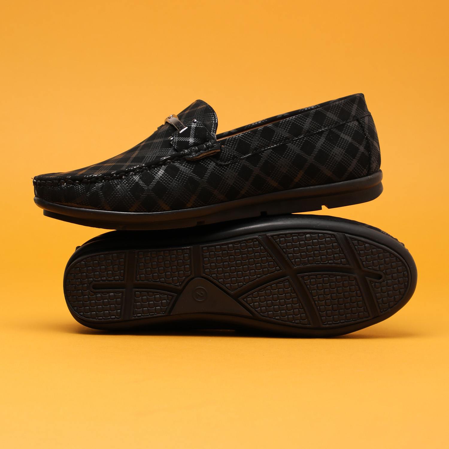 Black Slip-ons with Metal Detailing For Boys
