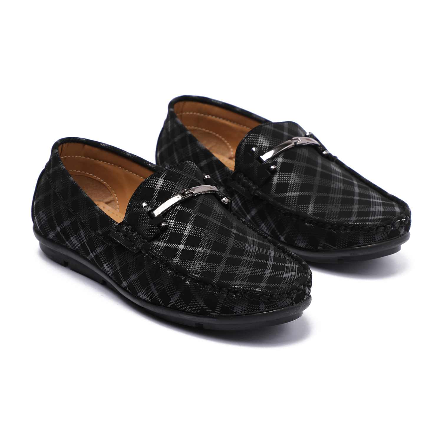 Black Slip-ons with Metal Detailing For Boys