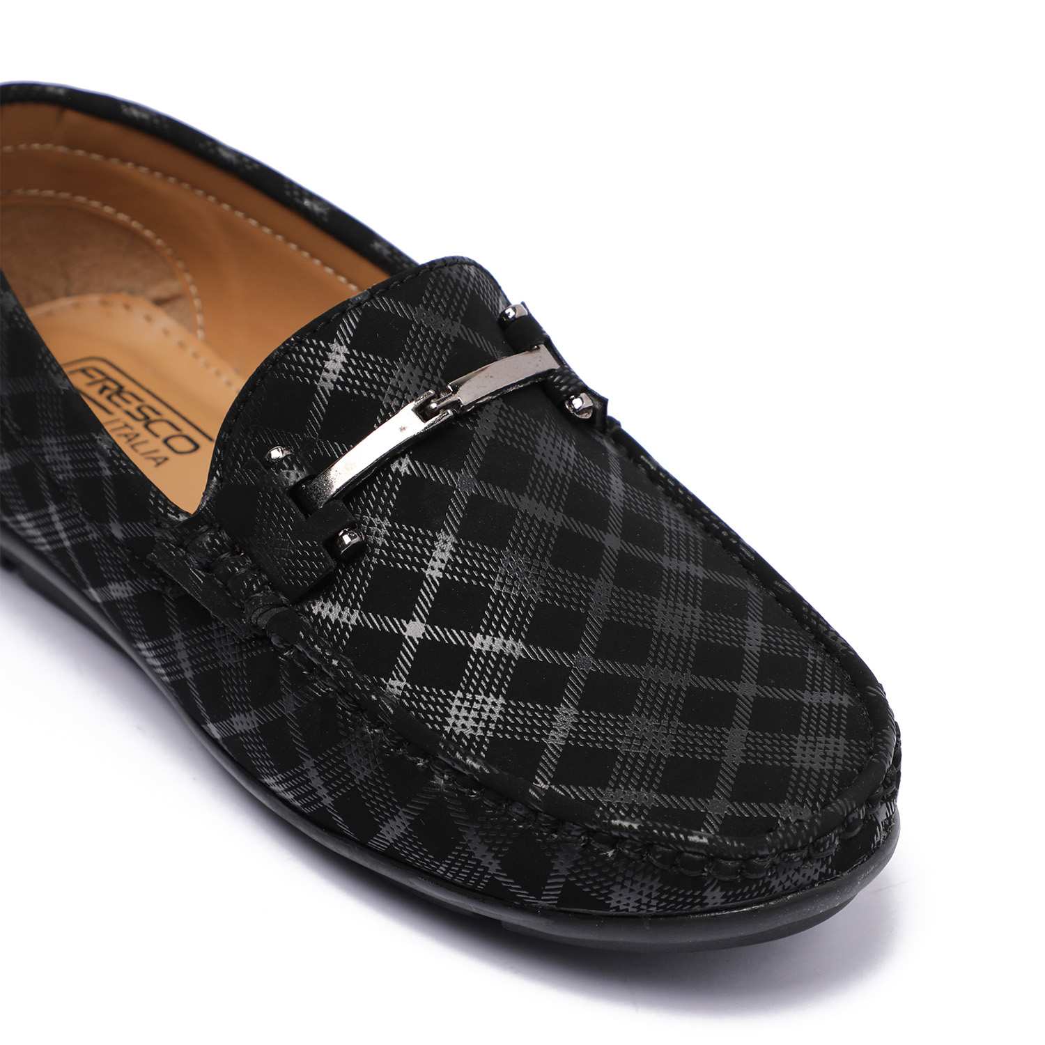 Black Slip-ons with Metal Detailing For Boys