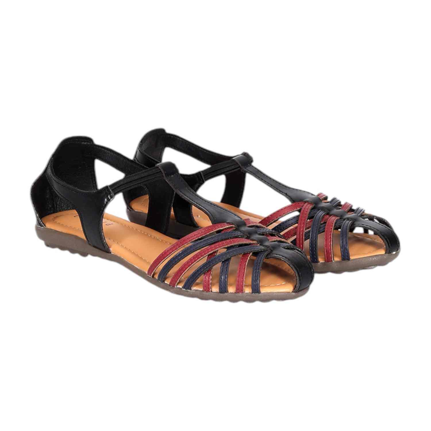 Braided Multi-Strap Black Sandals for Women