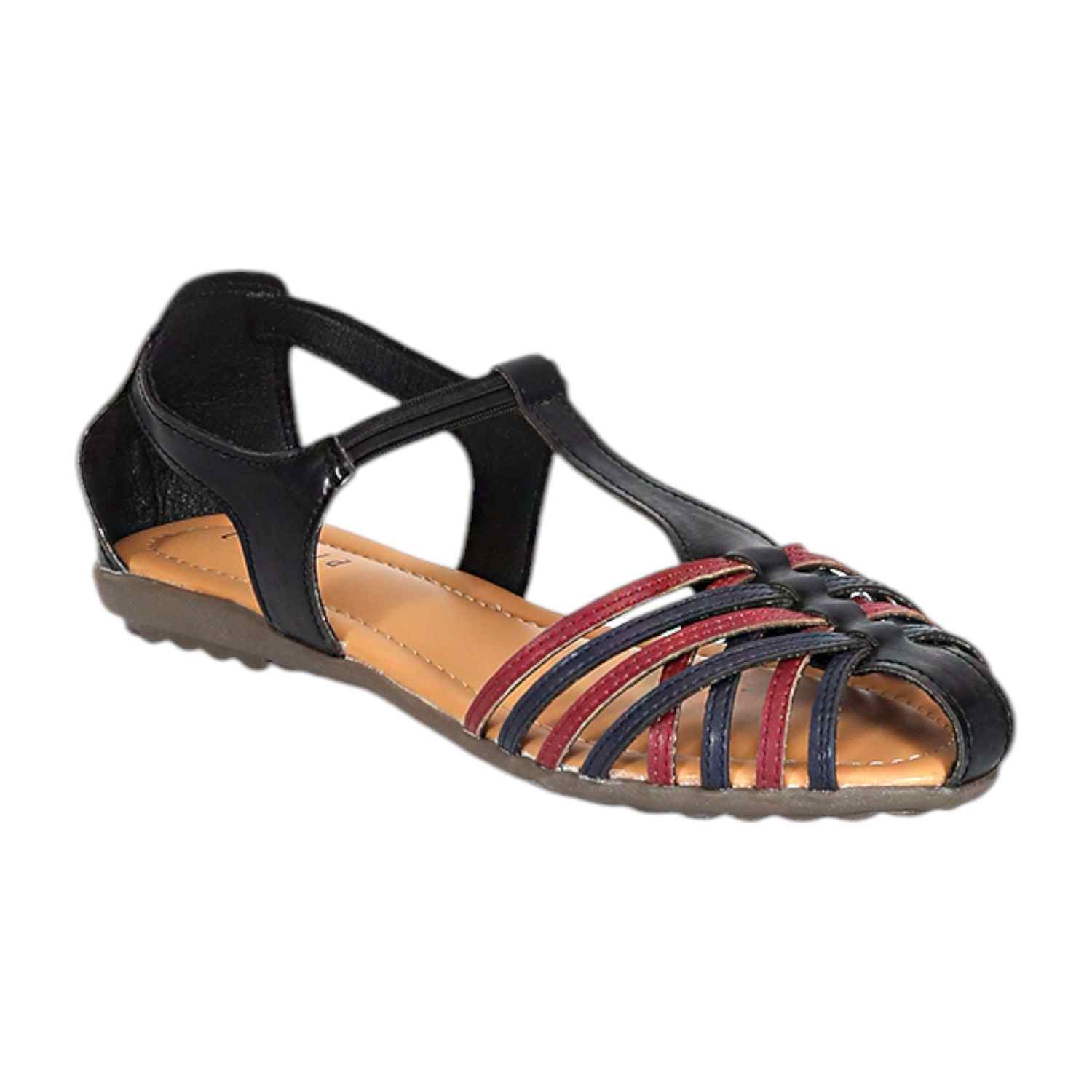 Braided Multi-Strap Black Sandals for Women