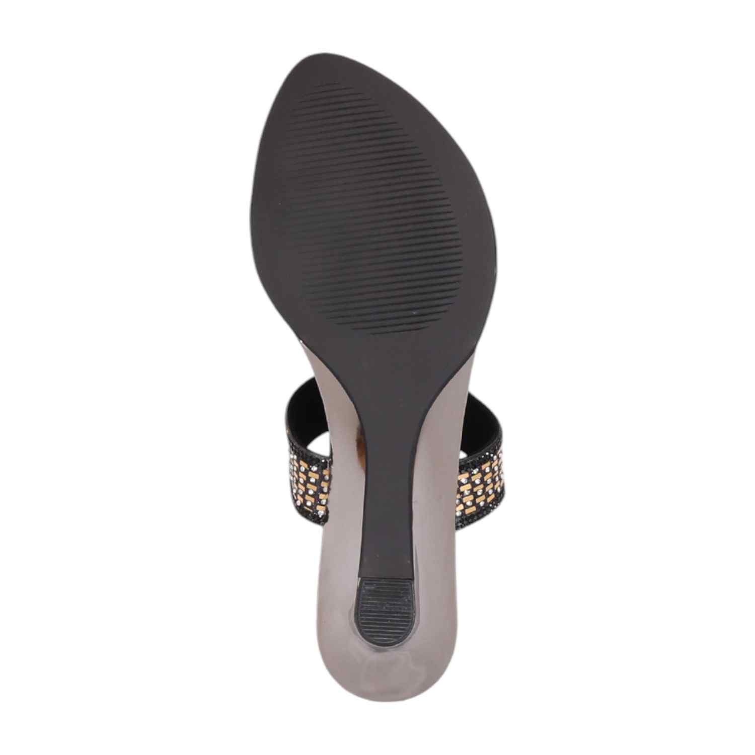Women Black Embellished Toe-ring Wedges