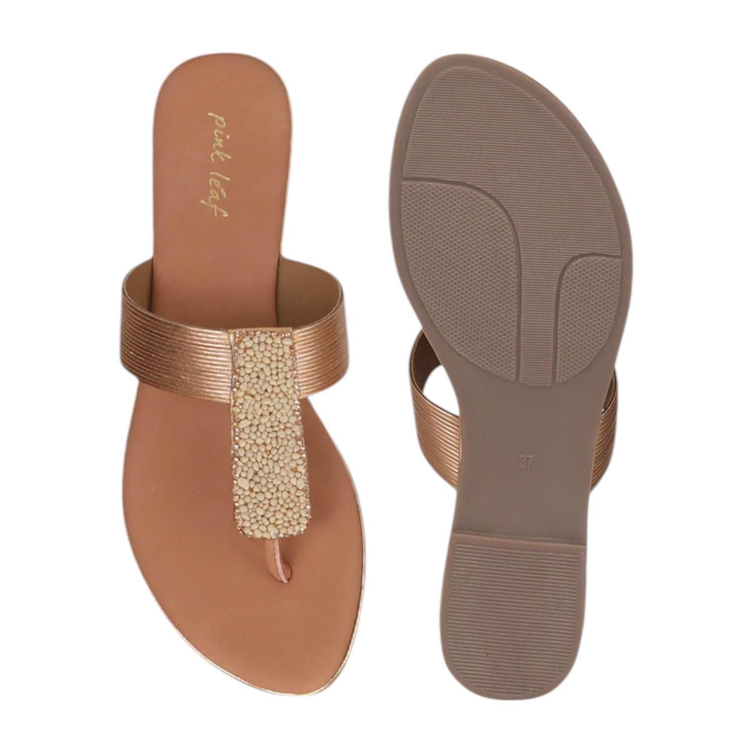 Women Peach Embilleshed Thong Strap